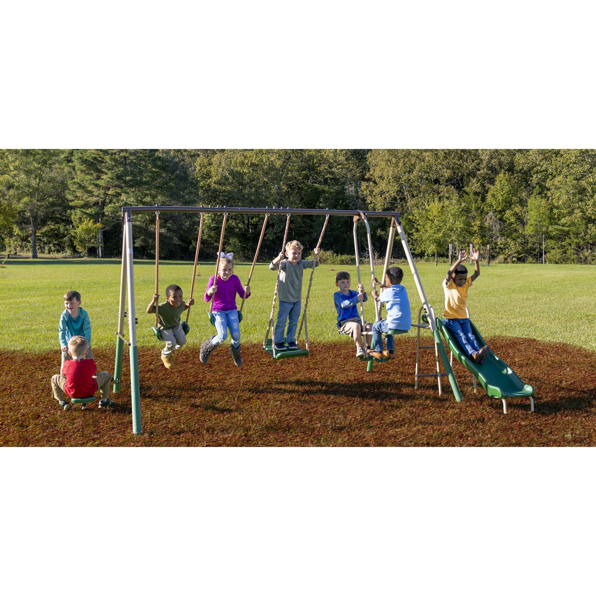 XDP Recreation Play Kids Backyard Playset Swing Set w/ Slide & See Saw(Open Box) - VMInnovations