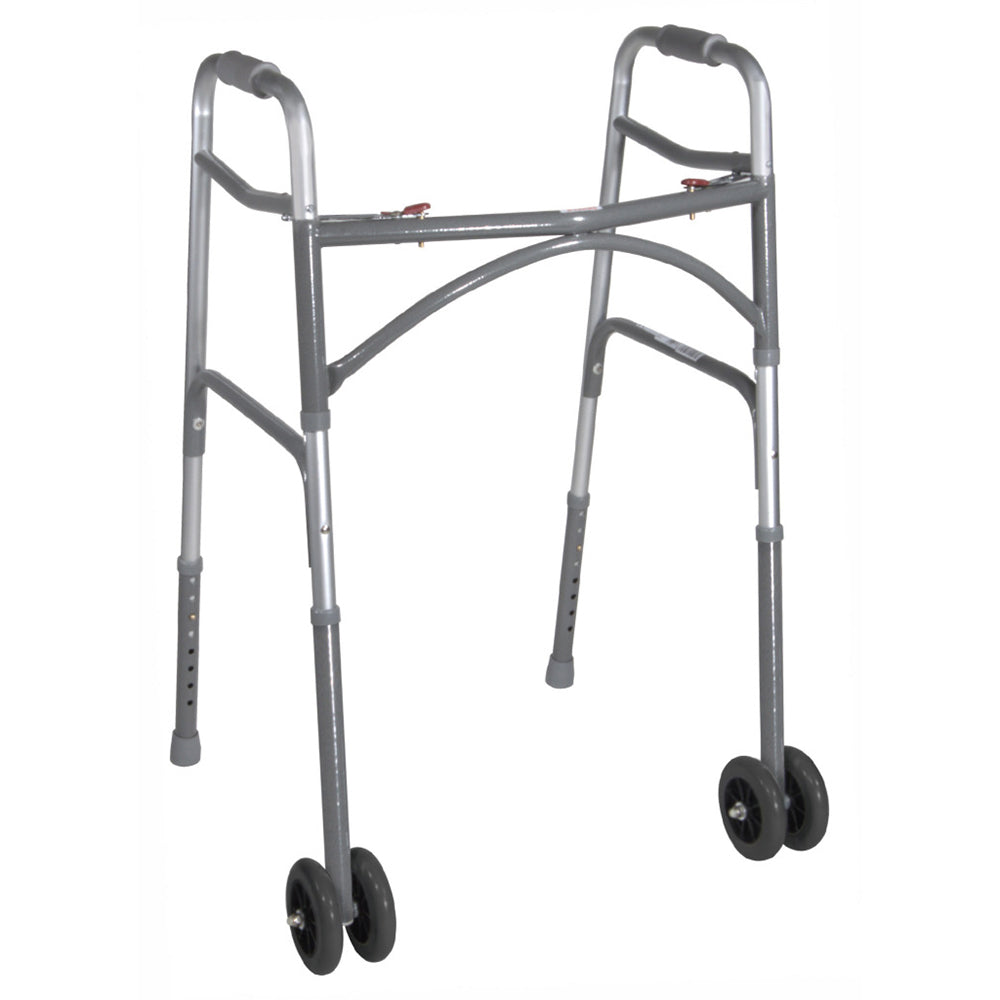 Drive Medical Bariatric 2 Button Folding Walker with Wheels, Silver (Aluminum)