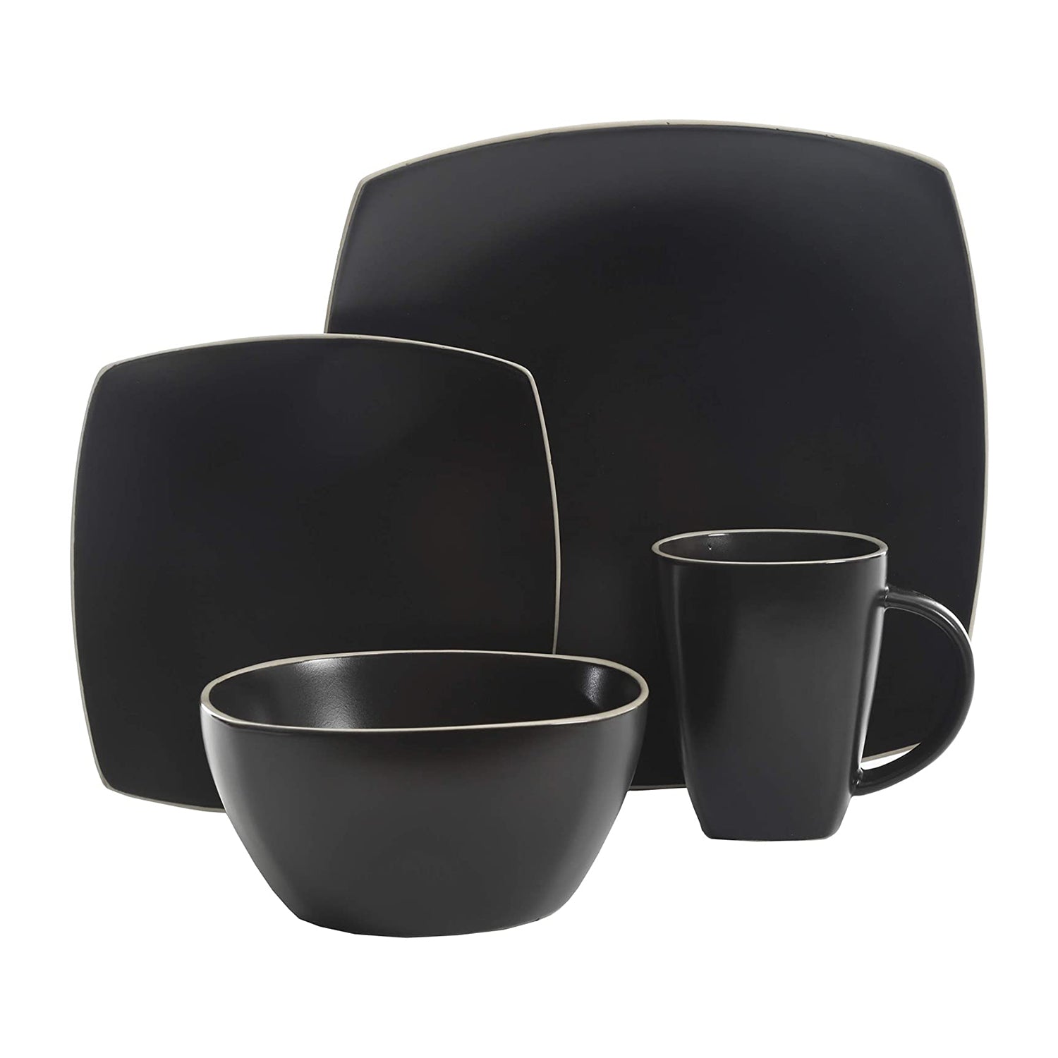 Gibson Elite Soho Lounge 16 Piece Dinnerware Set for 4, Matte Black (2 Pack) - VMInnovations