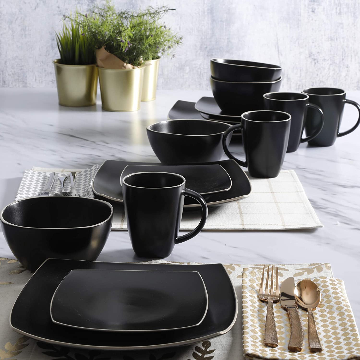Gibson Elite Soho Lounge 16 Piece Dinnerware Set for 4, Matte Black (Open Box) - VMInnovations