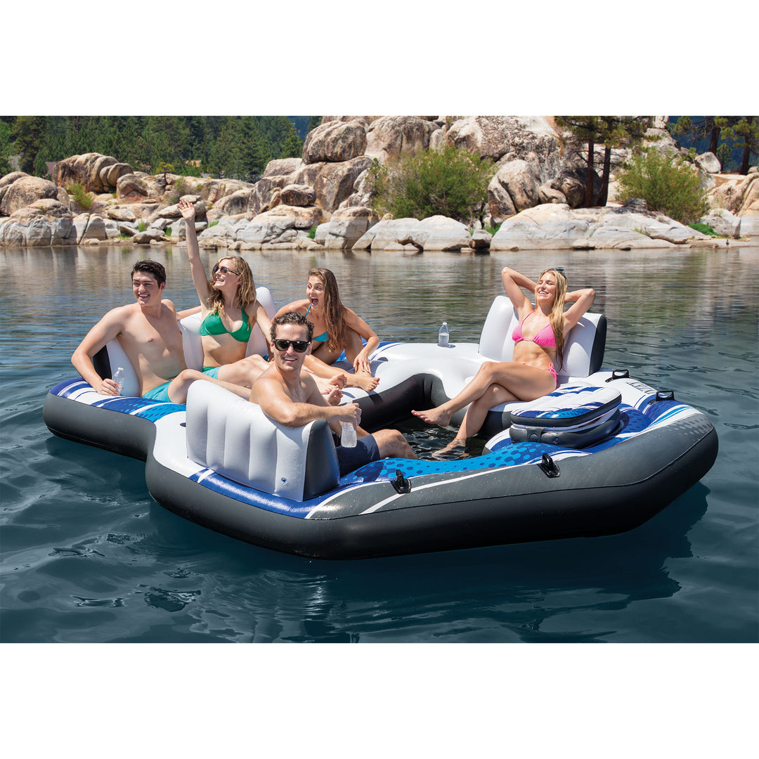 Intex Blue Tropic Inflatable Lake Island Water Float with Cooler and Cupholders - VMInnovations