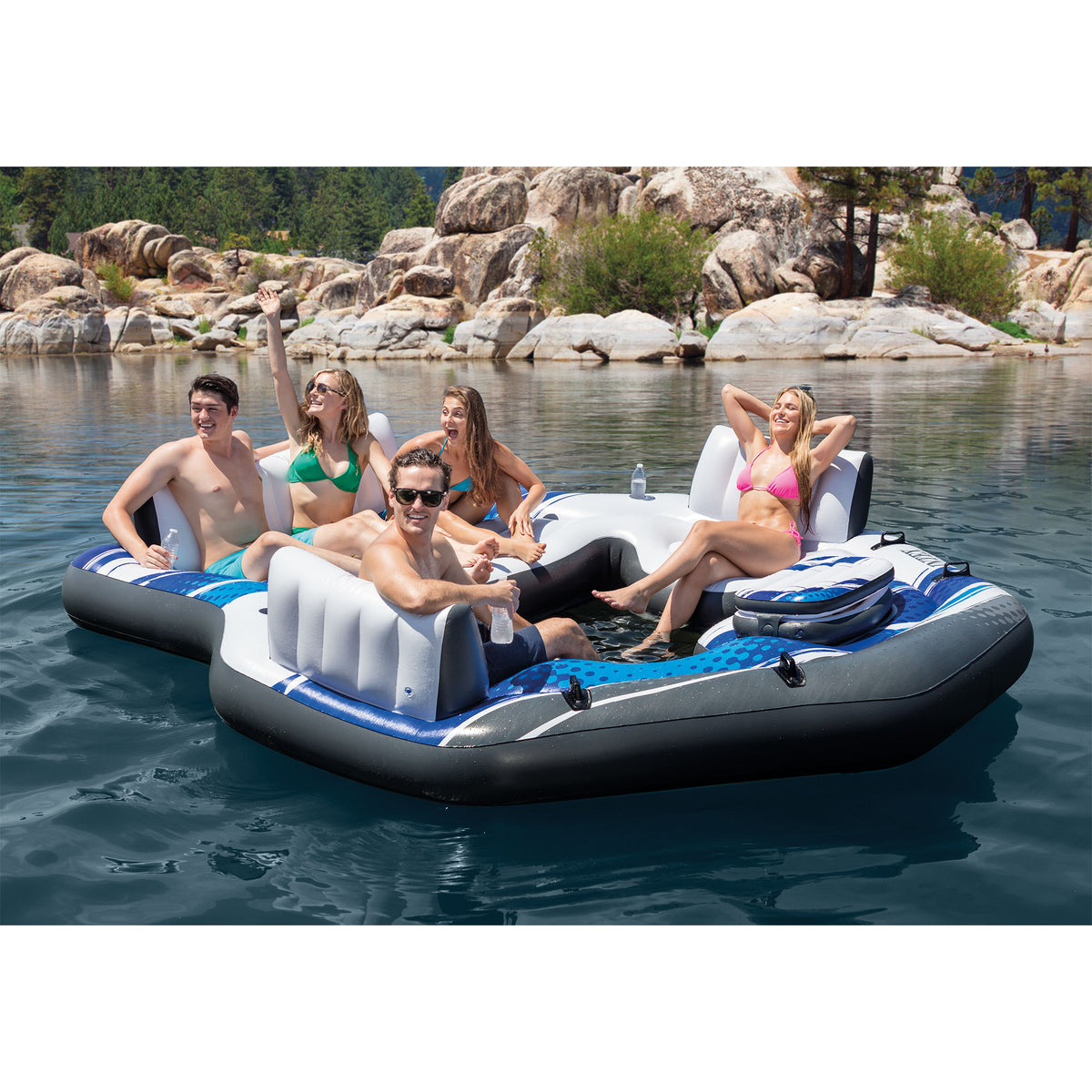 Intex 57272EP Adult 5 Seat Inflatable Tropical Island Lounging Pool Float, Blue (Refurbished)