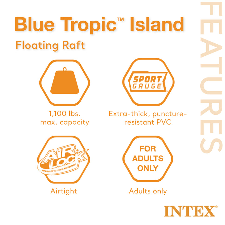 Intex Blue Tropic Inflatable Lake Island Water Float with Cooler and Cupholders - VMInnovations