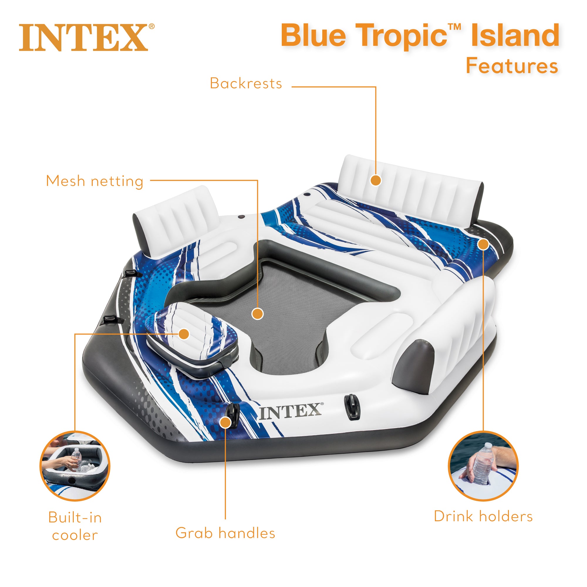 Intex Adult 5 Seat Inflatable Tropical Island Lounging Pool Float, Blue (Used) - VMInnovations