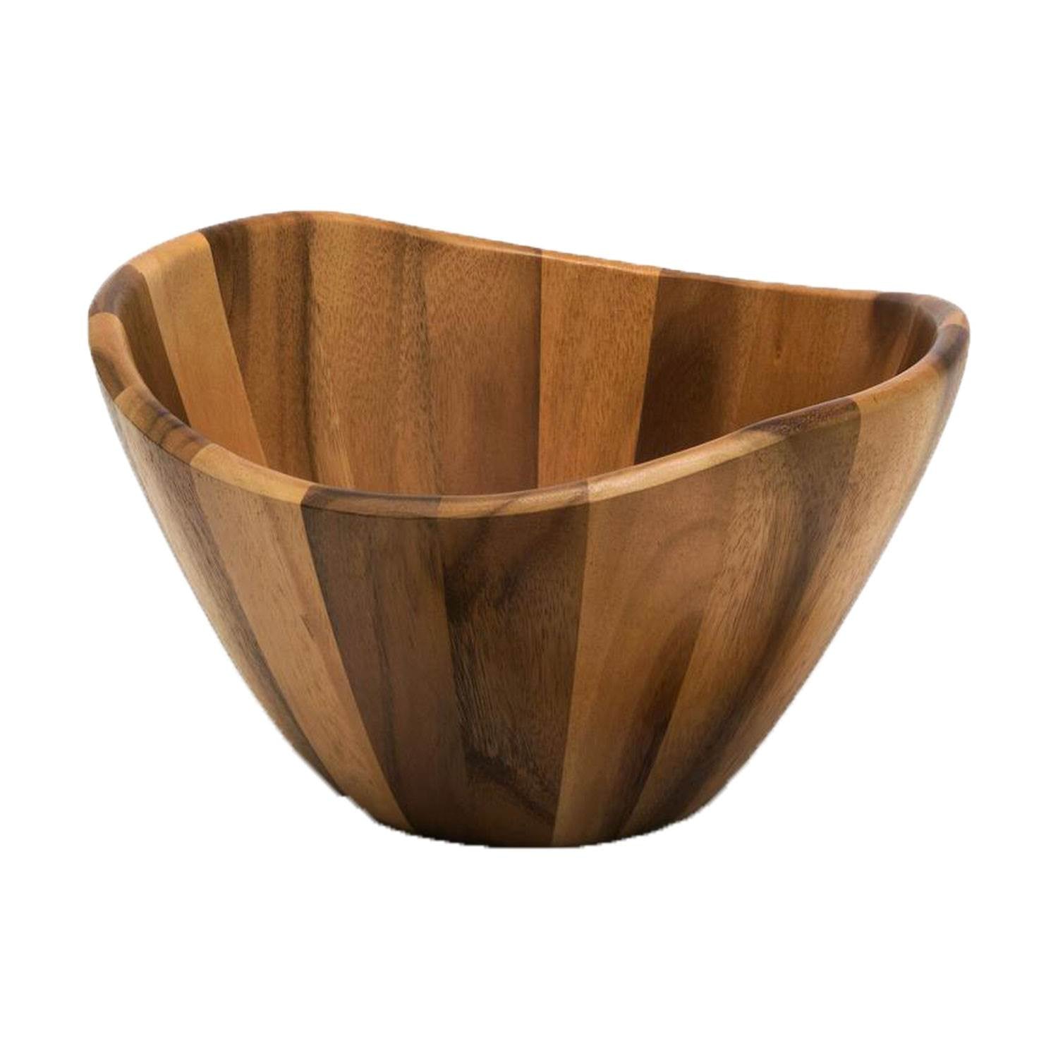 Lipper International 11742 Acacia Wood 12 Inch Wavy Rim Bowl with Salad Servers
