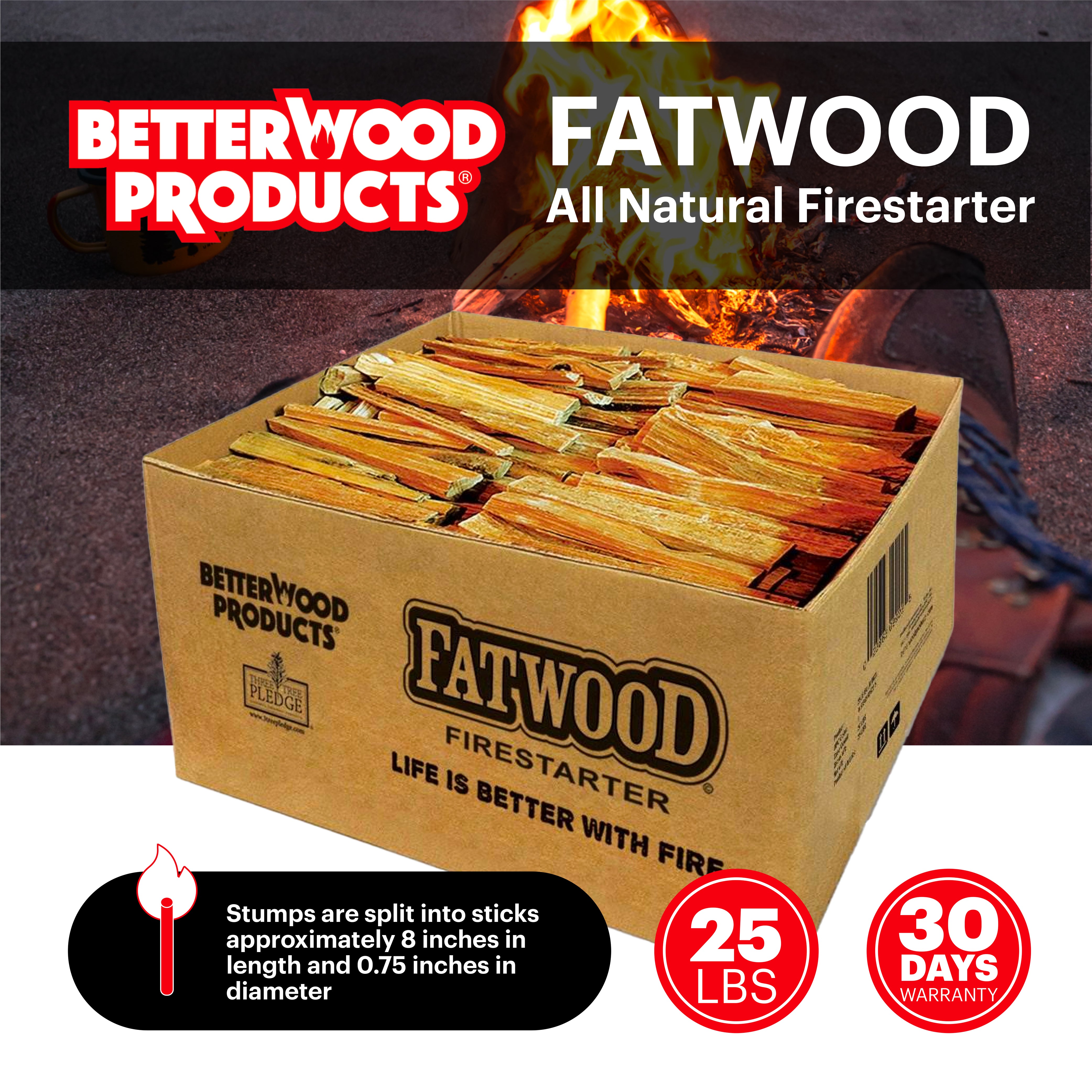 Betterwood Products Natural Pine Hand Split Fatwood 25 Pound Firestarter (Used) - VMInnovations