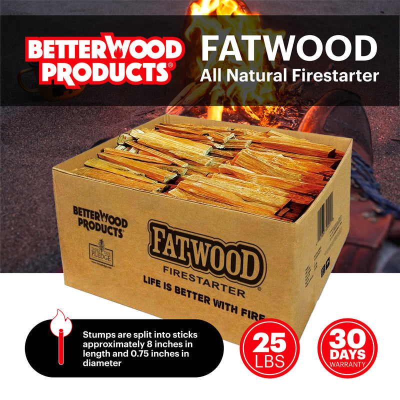 Better Wood Products Fatwood All Natural Fire Logs, Wood Fire Starter, 25 Pounds