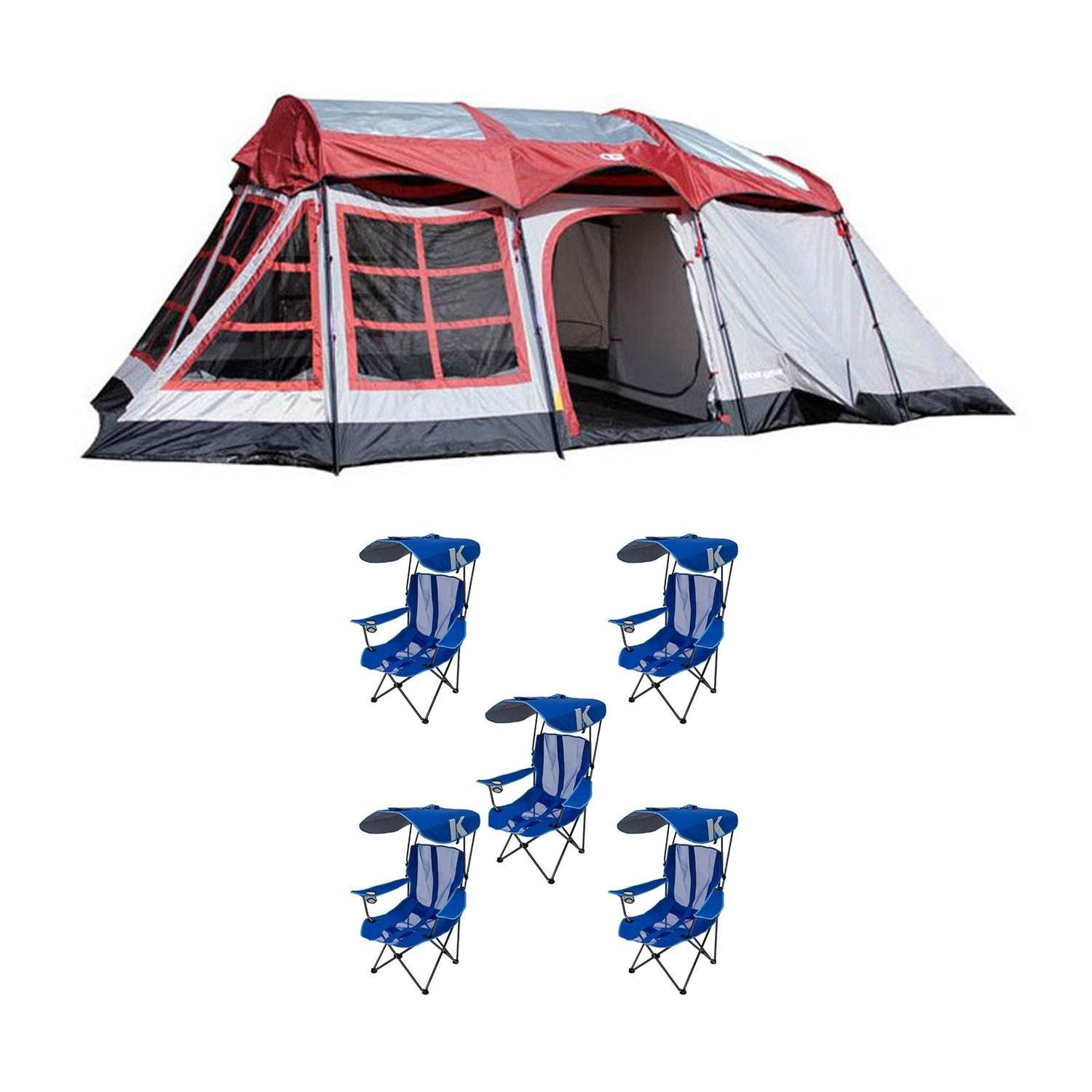 Tahoe Gear Glacier 14 Person Family Tent + Kelsyus Folding Lawn Chair (5 Pack)