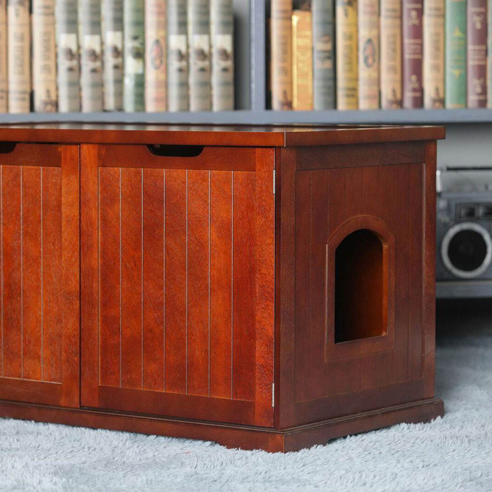 Merry Decorative Bench with Enclosed Cat Litter Washroom Box, Walnut (Used) - VMInnovations