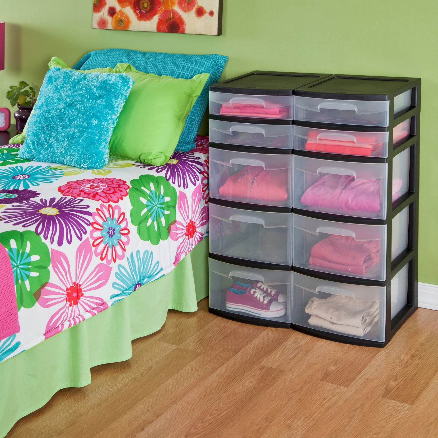 Sterilite 5 Drawer Tower Plastic Home Storage Organizer, Black (Open Box)