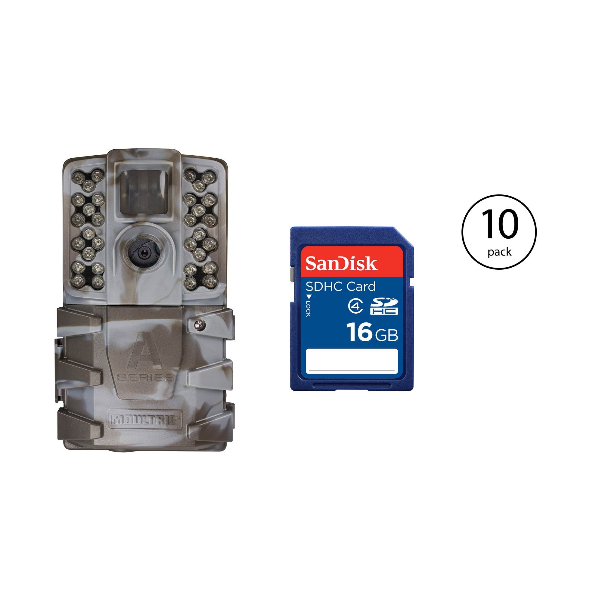 Moultrie A-35 14MP 60' HD Video Game Camera (10 Pack) + 16GB SD Card (10 Pack)