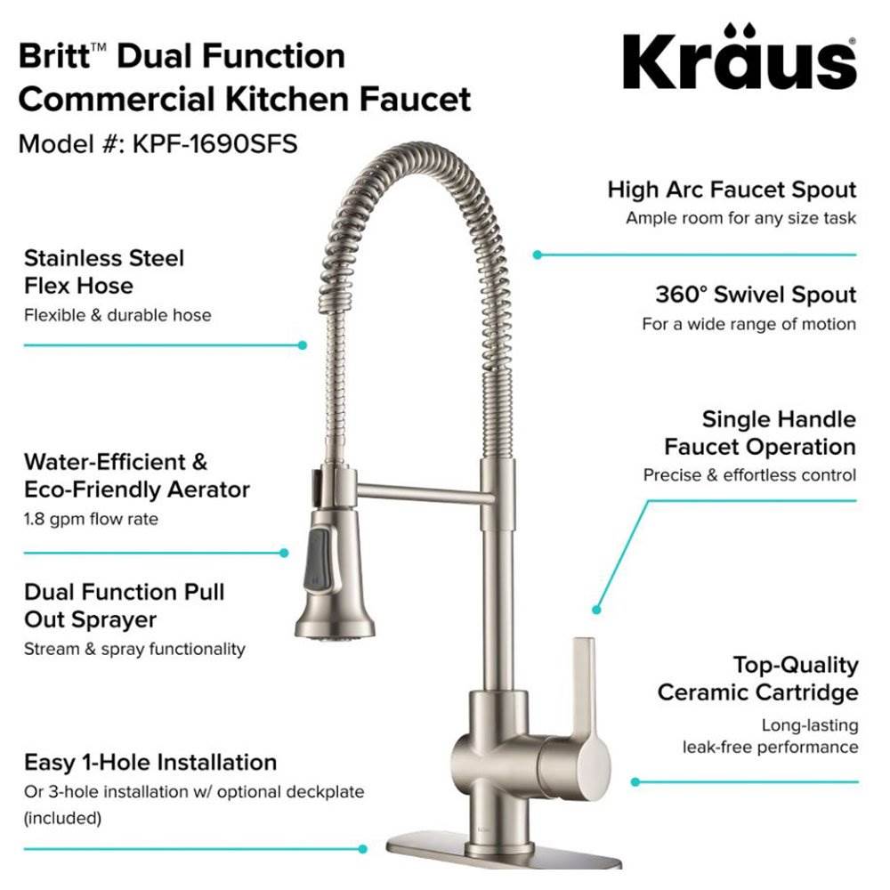 Kraus Britt Single Handle Kitchen Sink Faucet Stainless Steel Finish (Open Box)