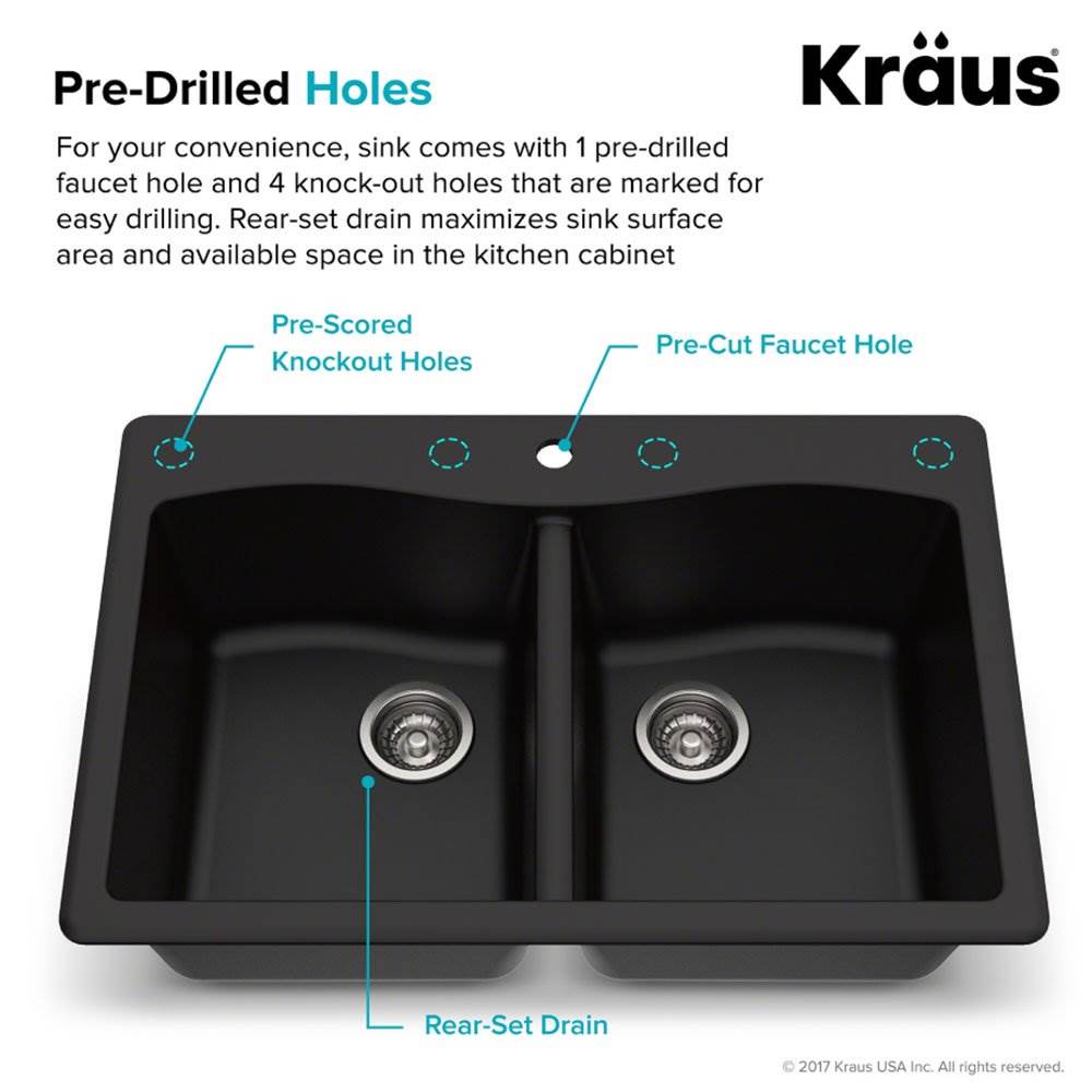 Kraus Forteza 33 Inch Dual Mount 50/50 Double Bowl Granite Sink,Black (Open Box)