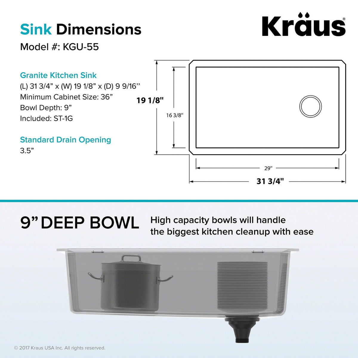 Kraus Forteza 32" UV Protected Single Bowl Granite Kitchen Sink, Grey (Damaged)