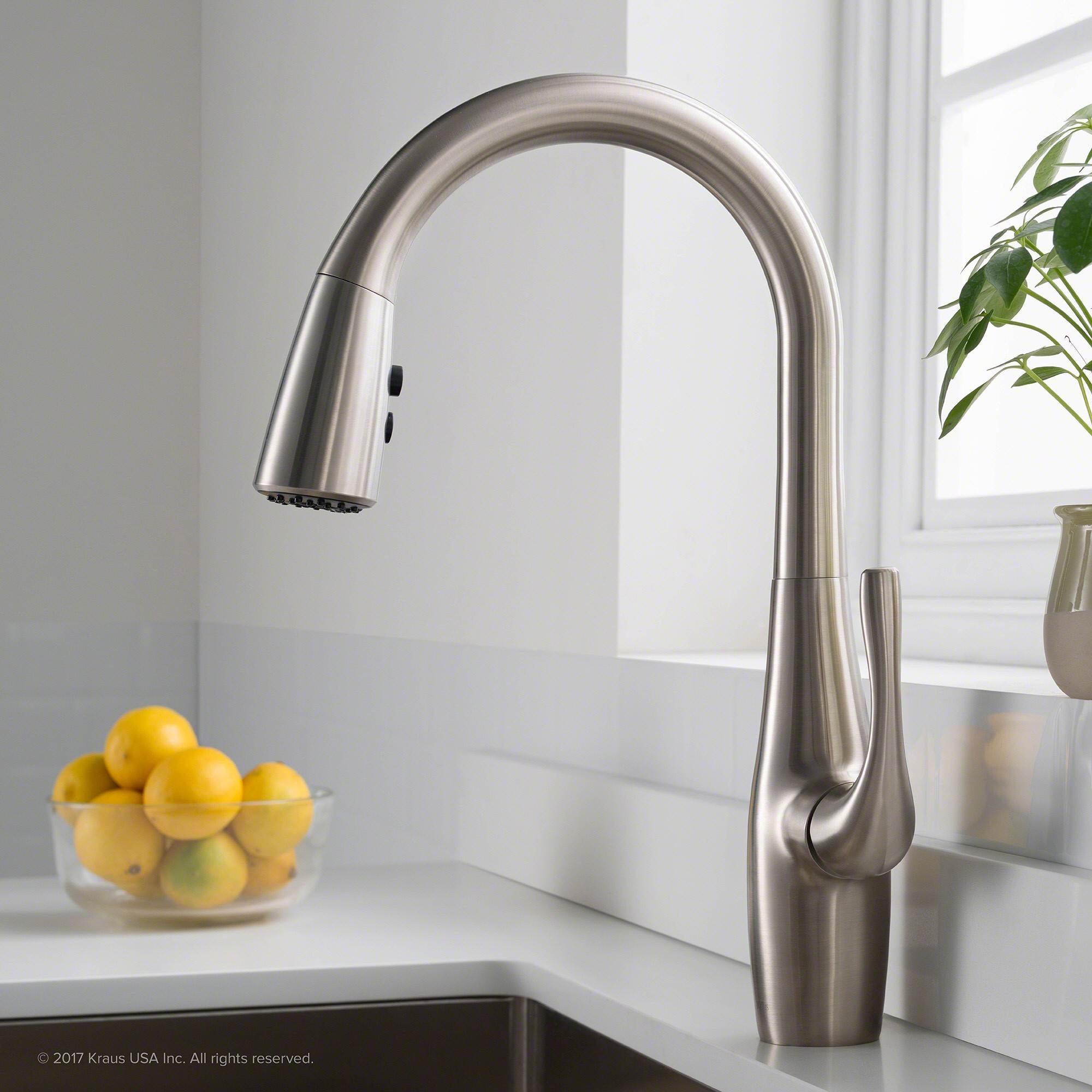 Kraus Esina Single Handle Pull Down Stainless Steel Dual Function Faucet, Silver