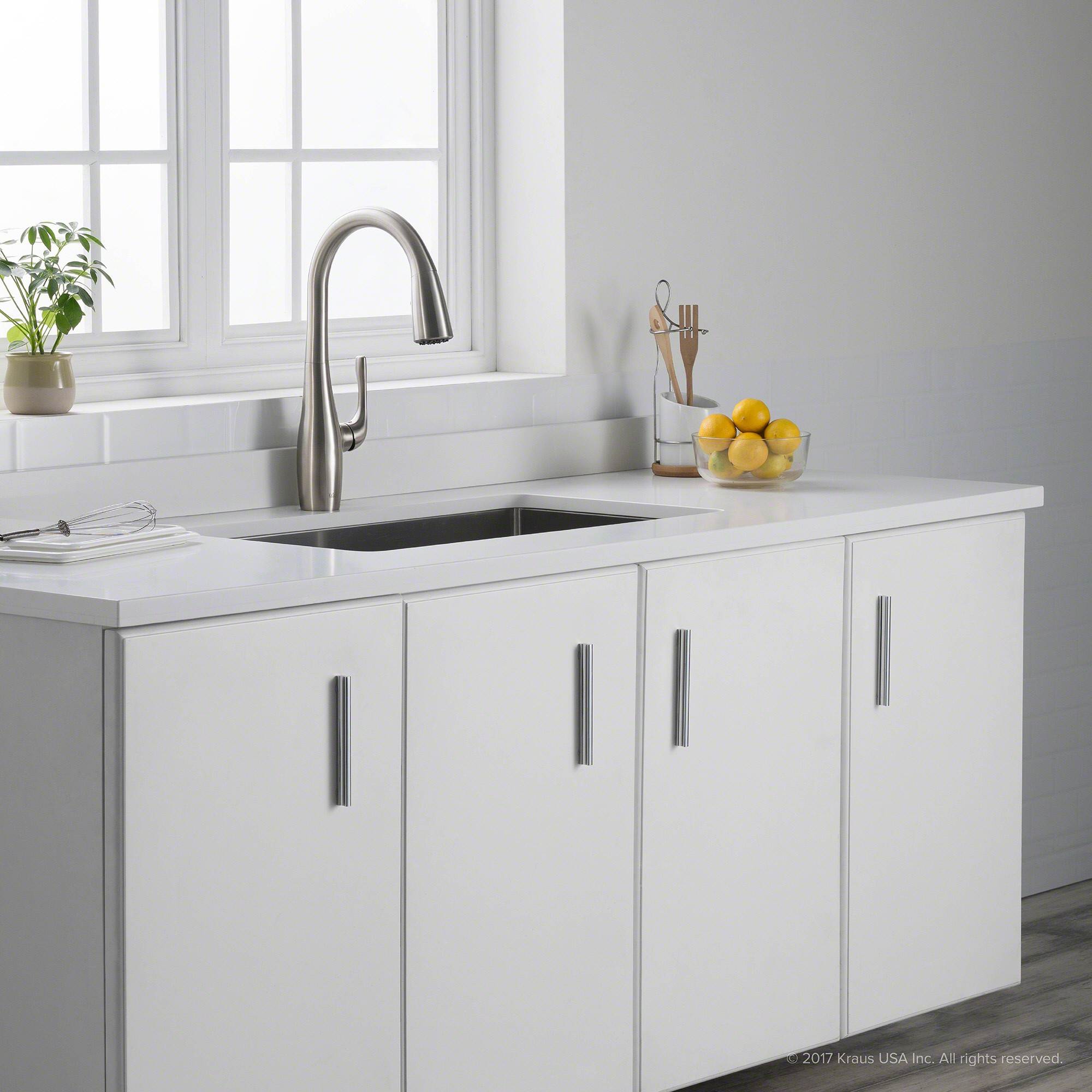Kraus Esina Single Handle Pull Down Stainless Steel Dual Function Faucet, Silver