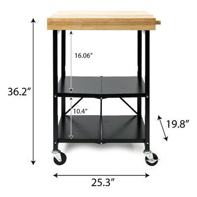 Origami Foldable Wheeled Portable Solid Wood Kitchen Island Cart, Blk(For Parts)
