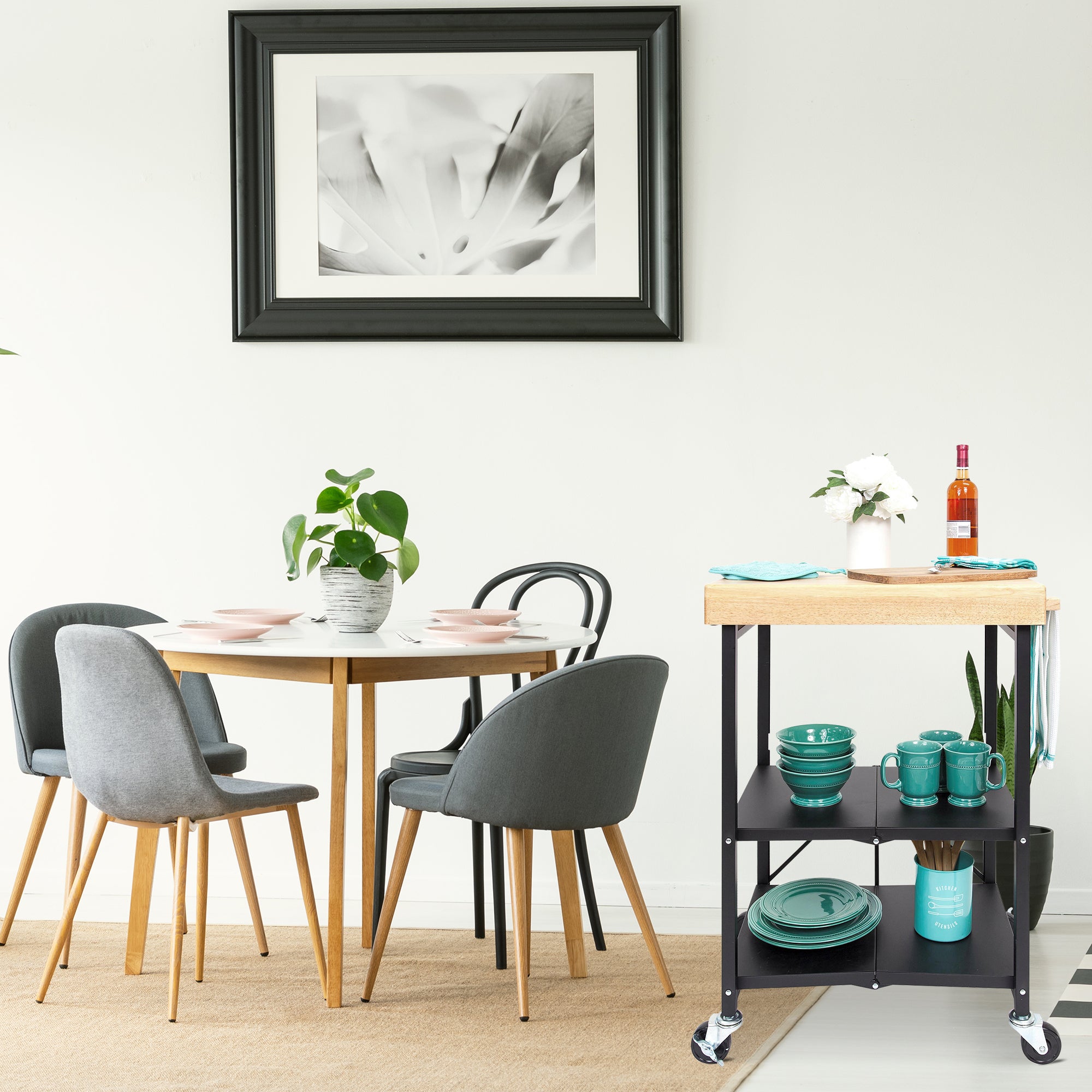 Origami Foldable Wheeled Solid Wood Top Kitchen Island Bar Cart, Black (Used) - VMInnovations