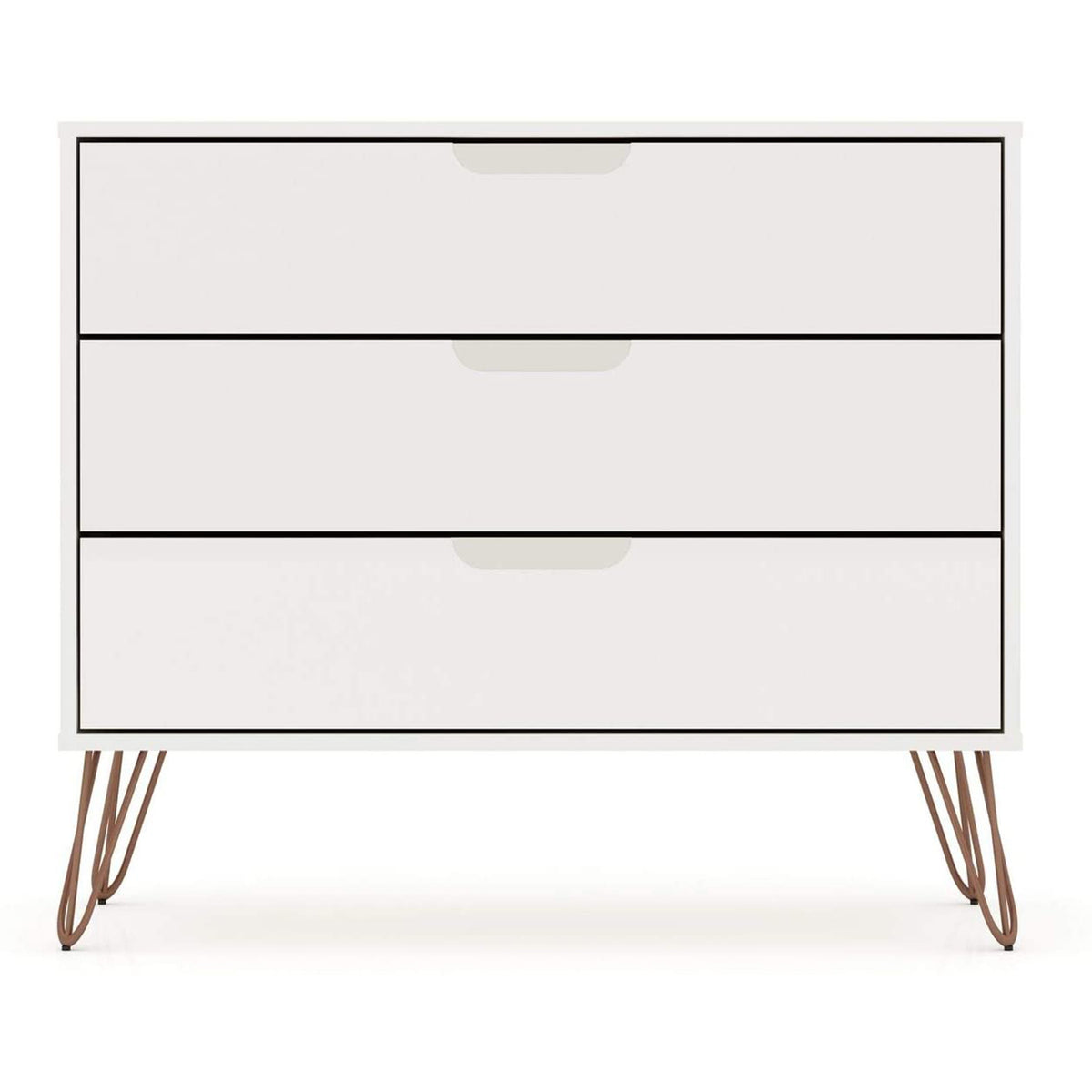 Manhattan Comfort Rockefeller Modern 3 Drawer Storage Dresser, White (Open Box)