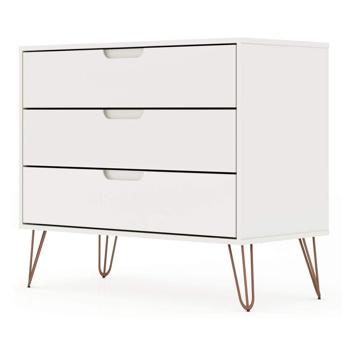 Manhattan Comfort Rockefeller Modern 3 Drawer Storage Dresser, White (Used)