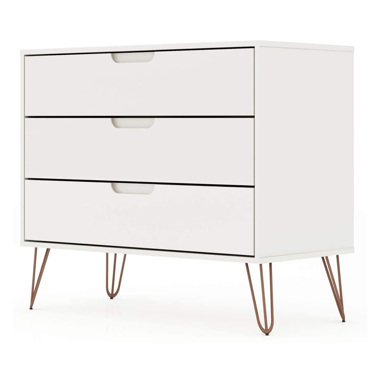 Manhattan Comfort Rockefeller Modern 3 Drawer Storage Dresser, White (Open Box)