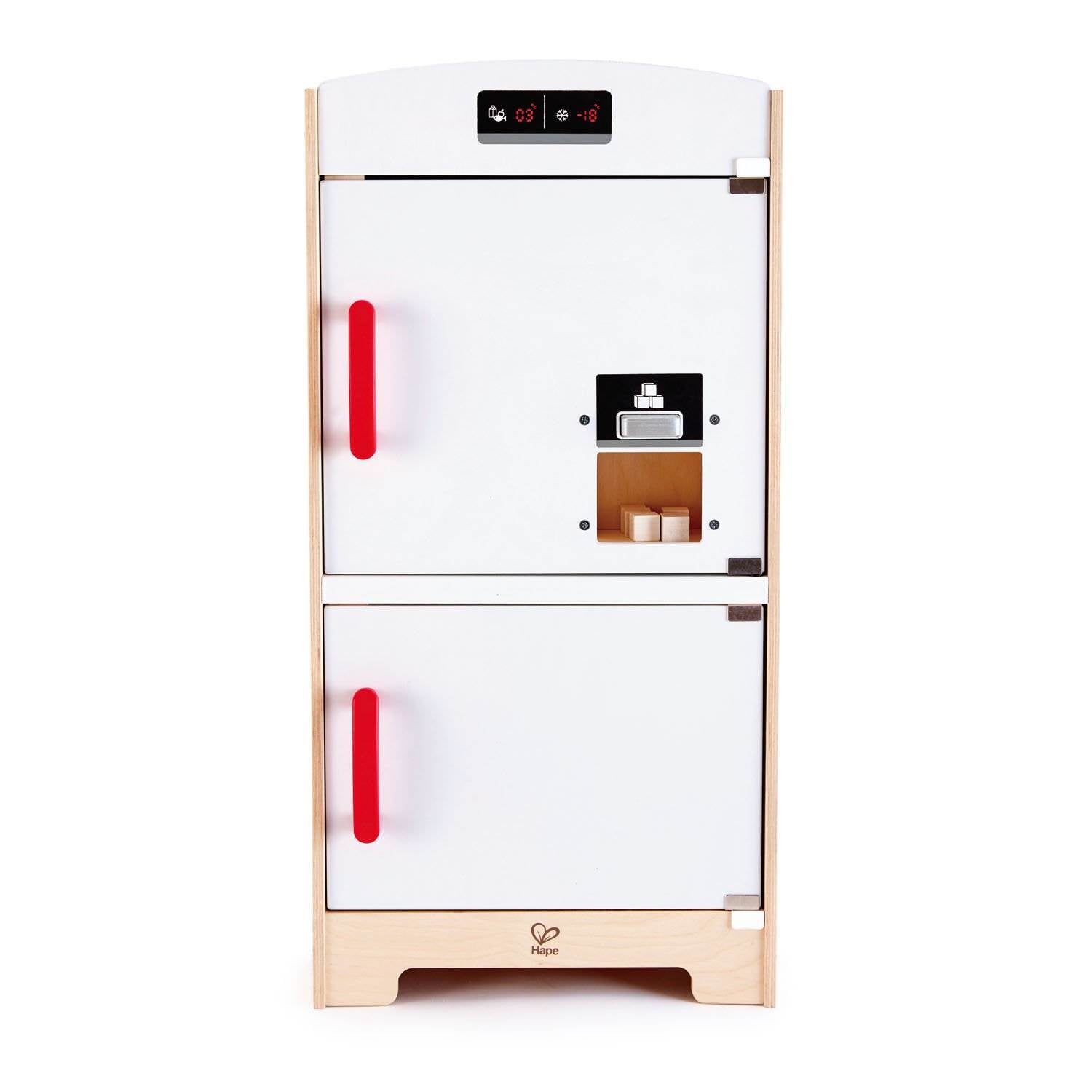 Hape Cabinet Style Wooden Fridge Freezer Play Kitchen w/ Ice Dispenser, White - VMInnovations