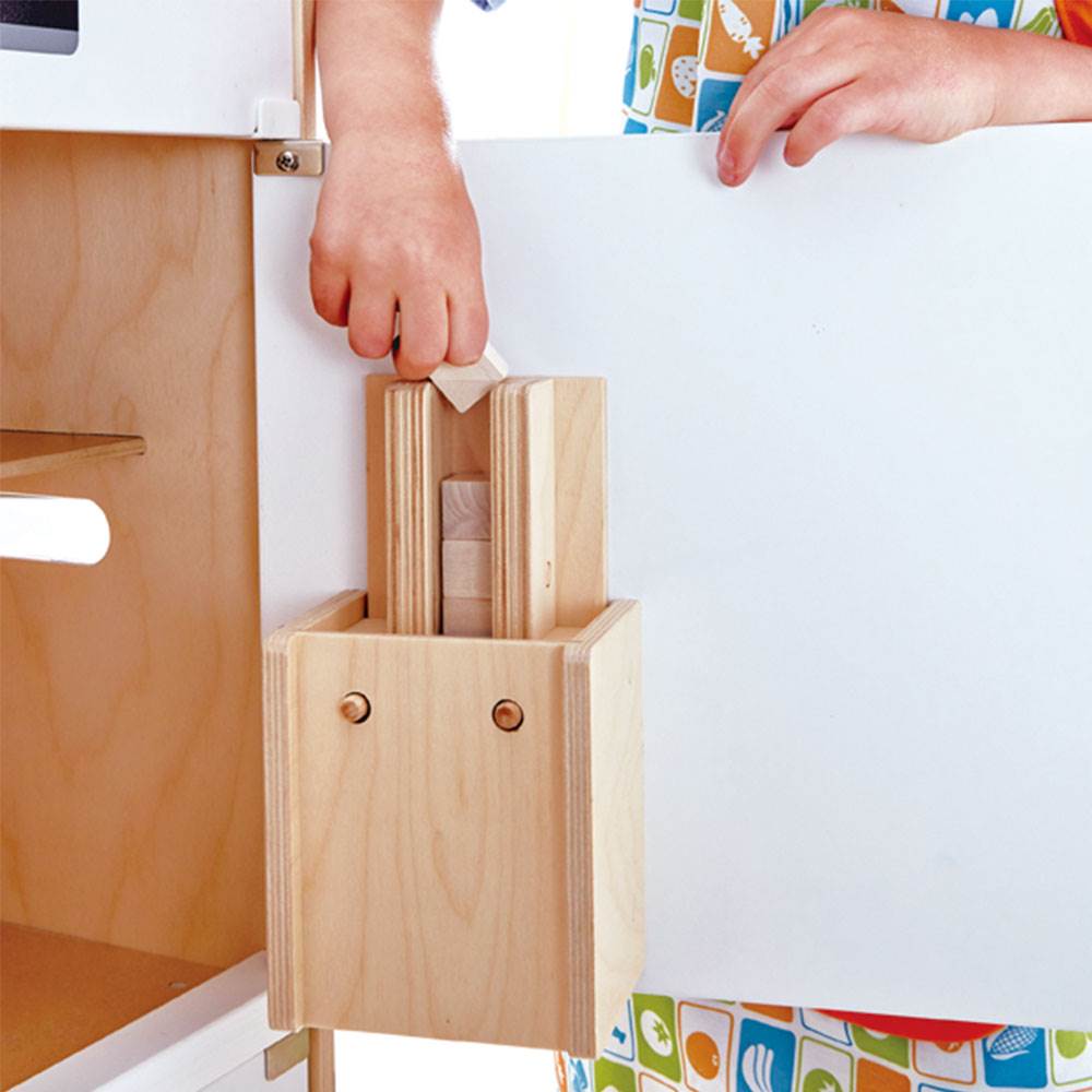 Hape Cabinet Style Wooden Fridge Freezer Play Kitchen w/ Ice Dispenser, White - VMInnovations