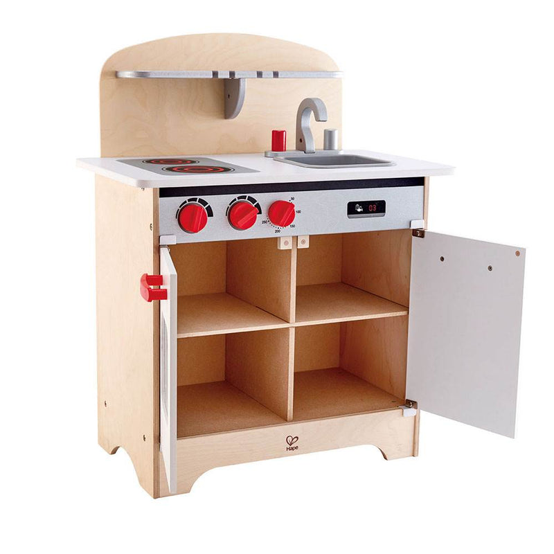 Hape Wooden Play Gourmet Kitchen w/ Oven, Stovetop, Sink + Cabinet Style Fridge