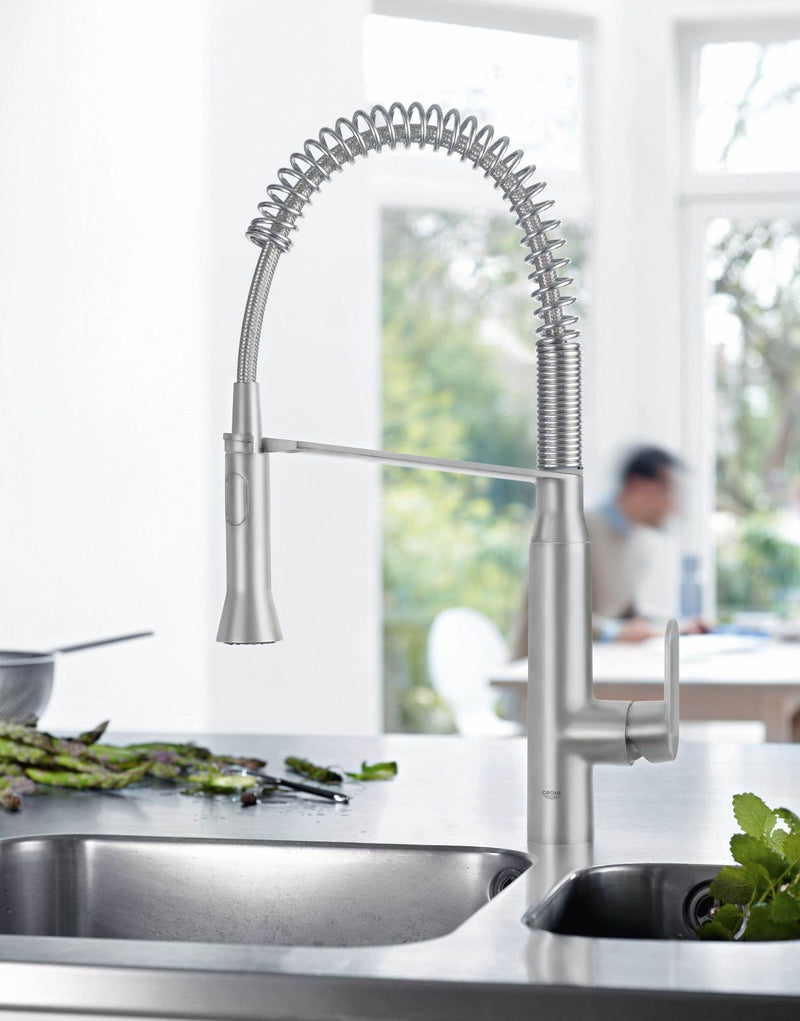 Grohe K7 Single Handle Metal Spray Swivel Kitchen Faucet with SuperSteel Finish