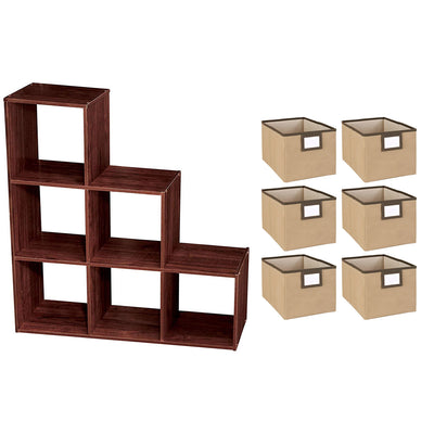 ClosetMaid 3 Tier Wooden Cubical Storage Organizer with Fabric Bins (6 Pack)