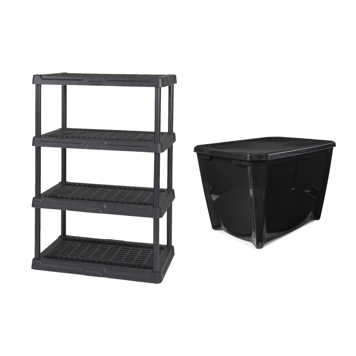 Contico 4-Tier Resin Outdoor Storage Shelf + Latching 20 Gallon Tote (7 Pack)
