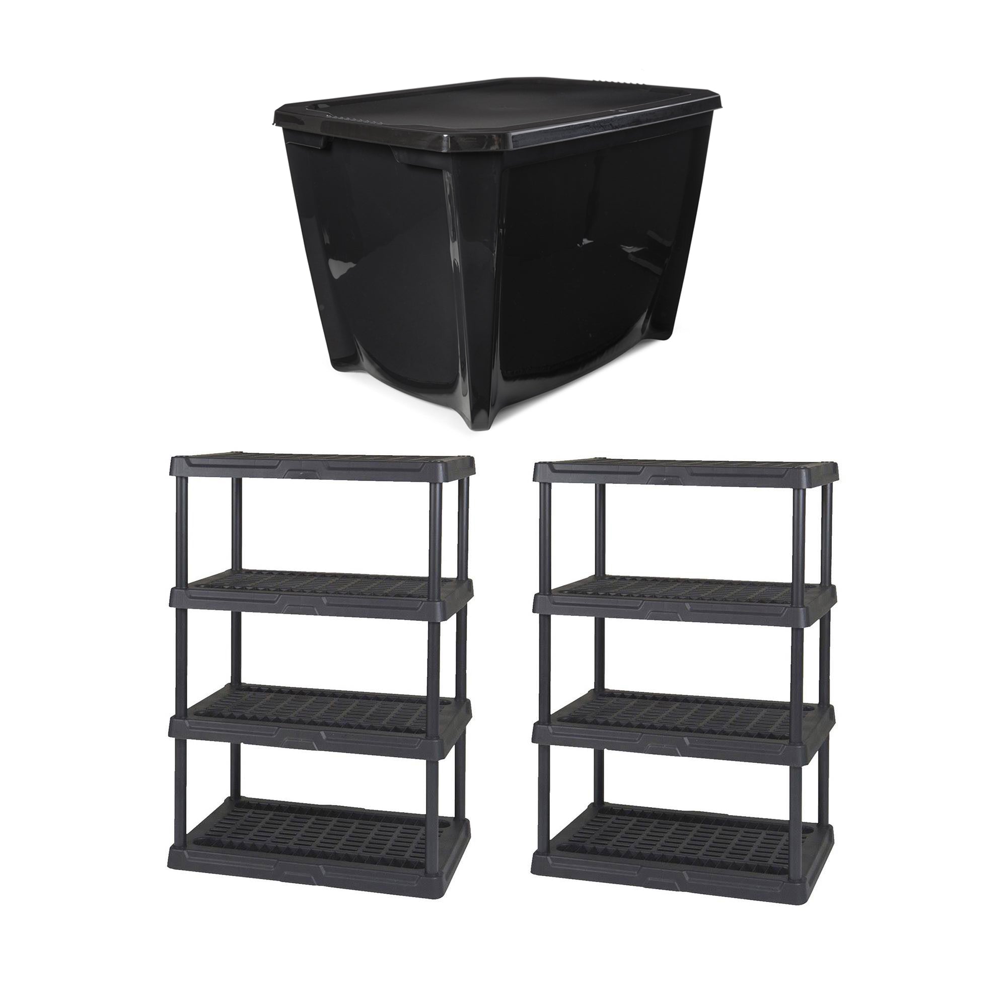 Contico 4-Tier Resin Outdoor Storage Shelf (2) + Latching 20 Gallon Tote (14)