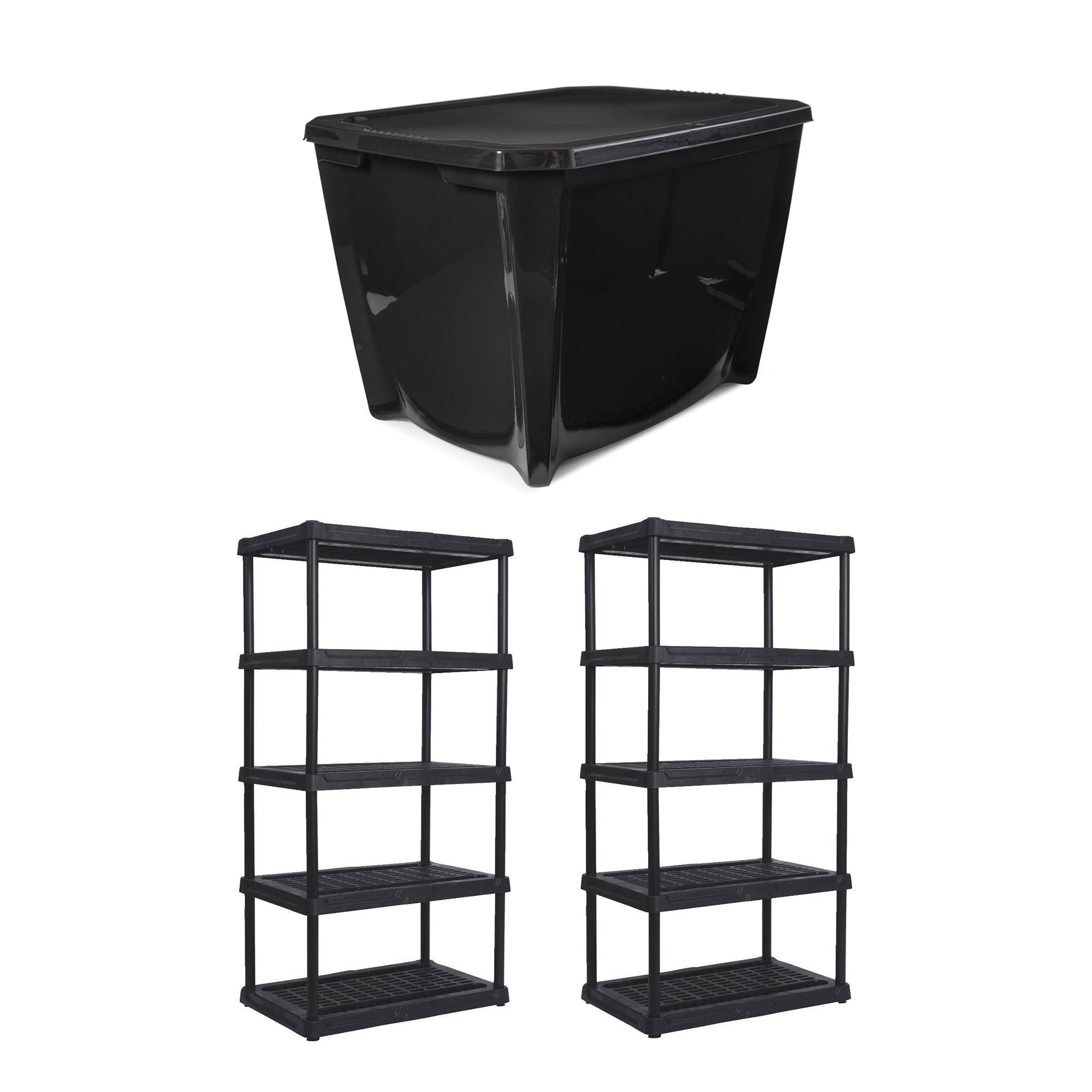 Contico 5 Tier Outdoor Storage Shelf (2) & Life Story 20 Gal Storage Tote (14)