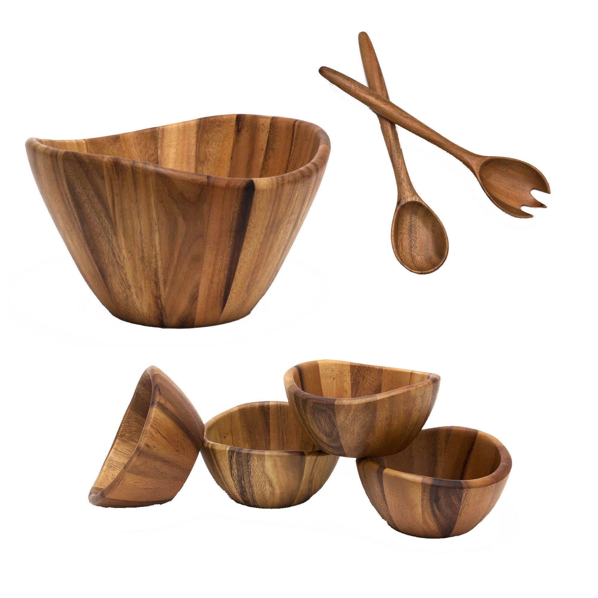 Lipper International Acacia Wooden Serving Bowl, Bowl Set, and Salad Servers