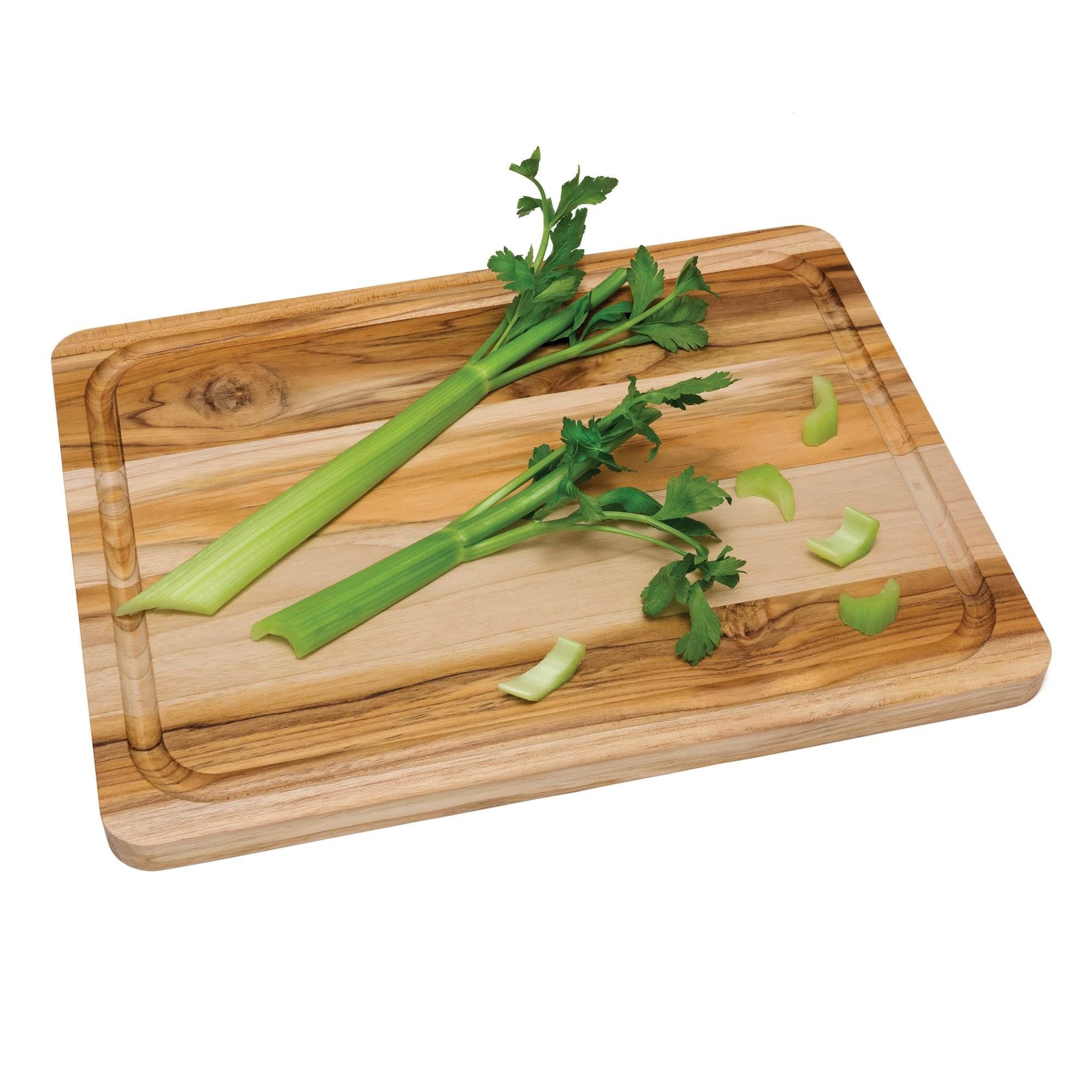 Lipper Teak Edge Grain Wooden 16" x 12" Cutting Board & 16" x 12" Chopping Block