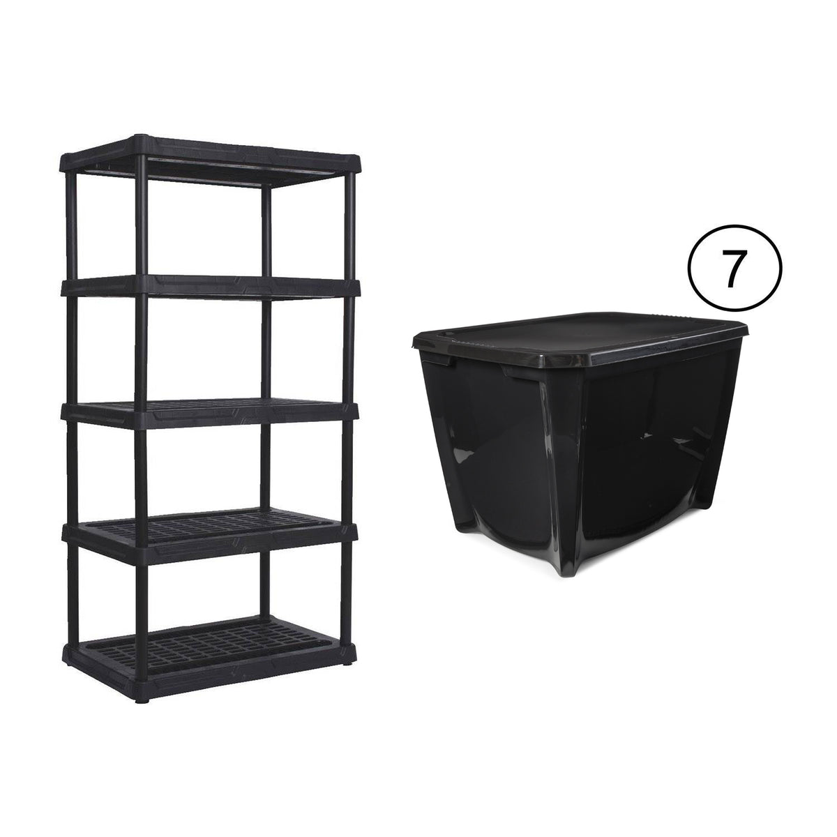 Contico 5-Tier Outdoor Storage Shelf + Life Story 20 Gal Storage Tote (7 Pack)