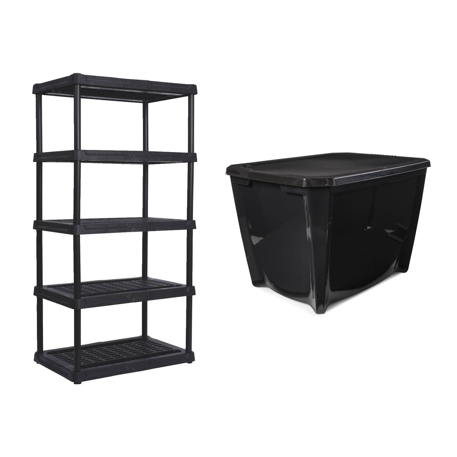 Contico 5-Tier Outdoor Storage Shelf + Life Story 20 Gal Storage Tote (7 Pack)