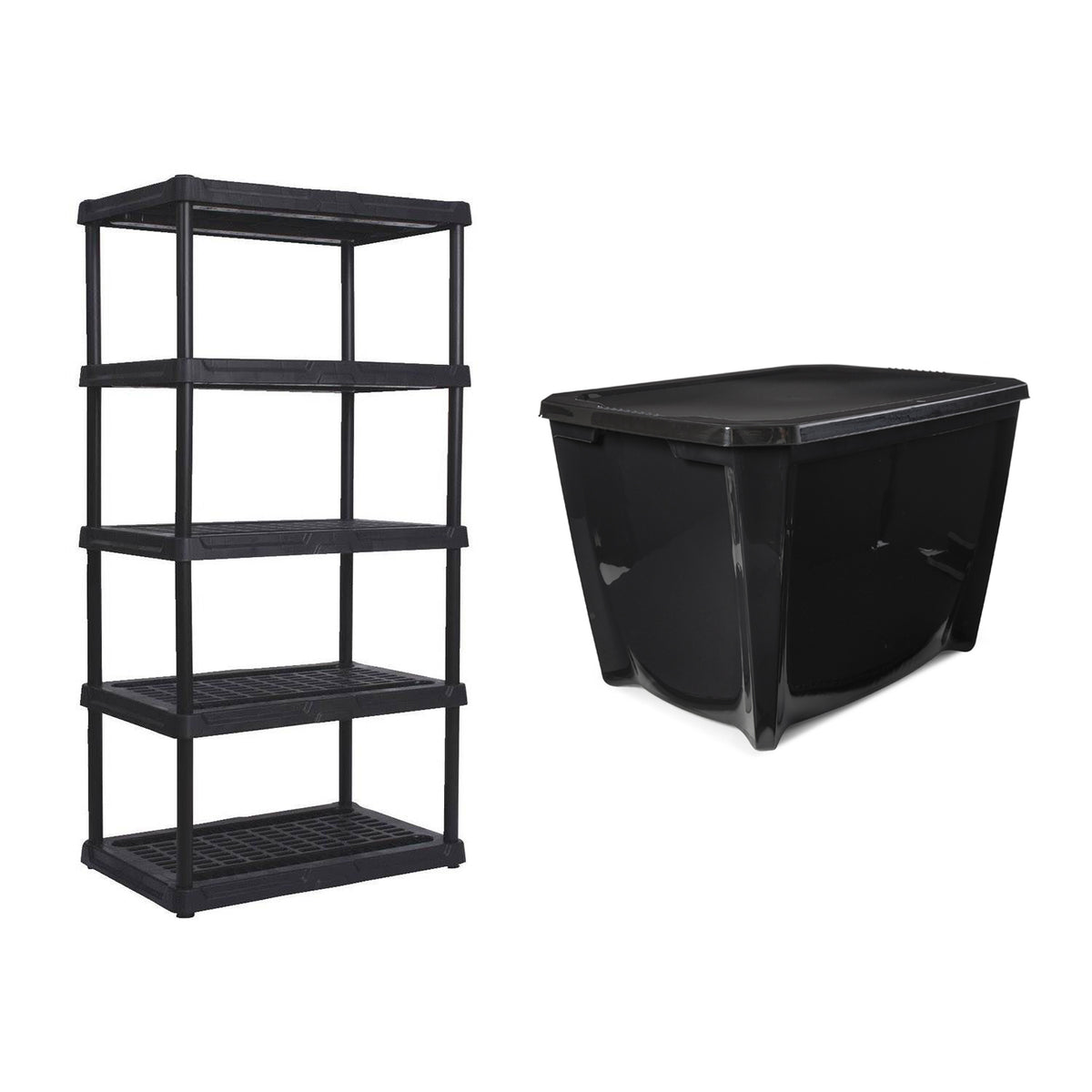 Contico 5-Tier Outdoor Storage Shelf + Life Story 20 Gal Storage Tote (7 Pack)