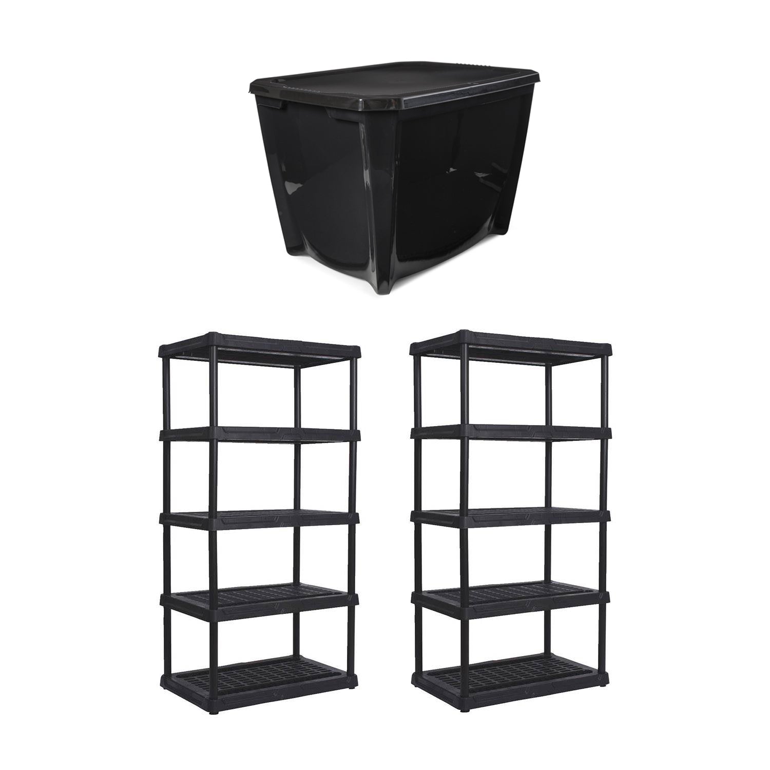 Contico 5-Tier Outdoor Storage Shelf (2) + Life Story 20 Gal Storage Tote (14)