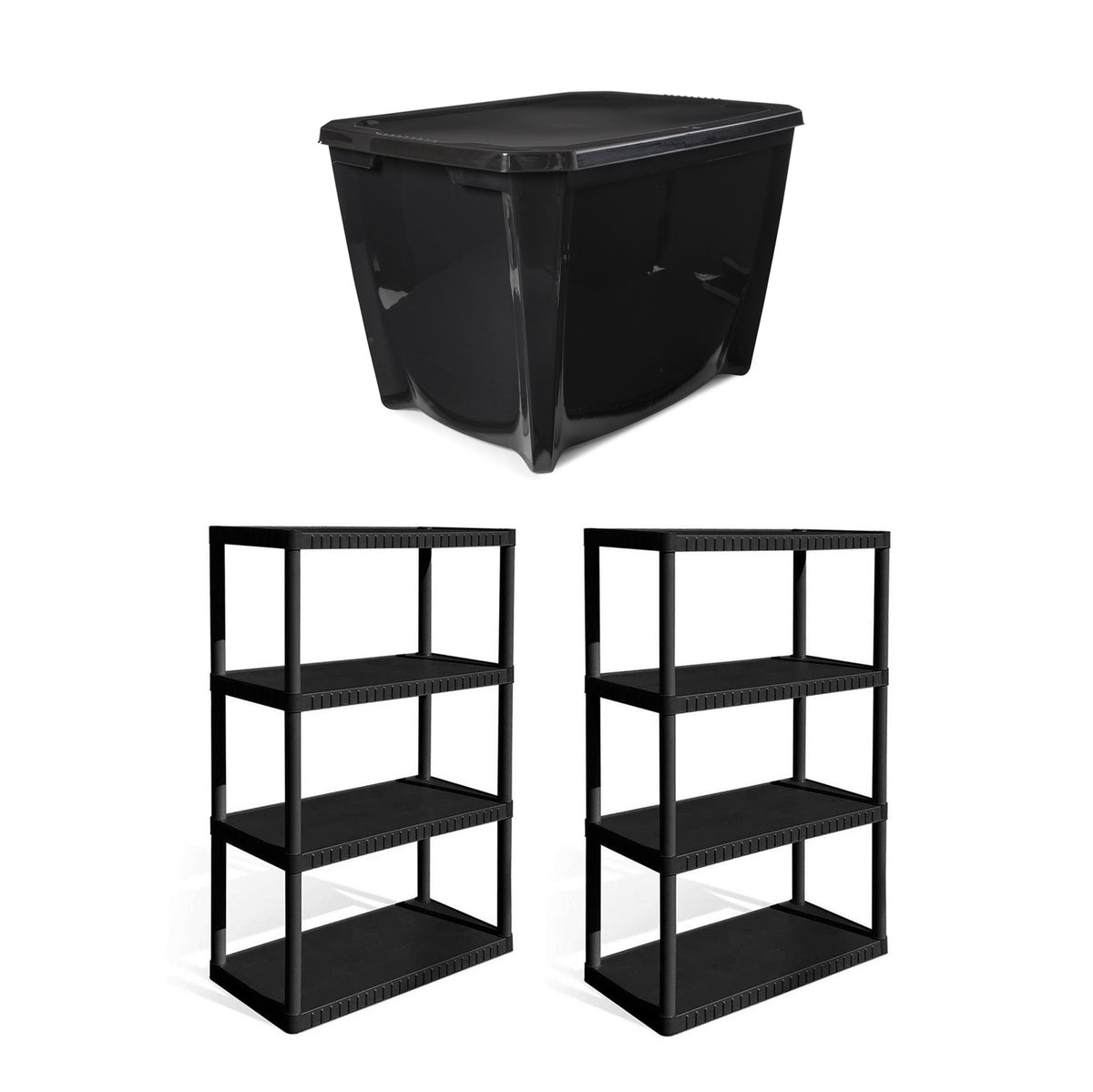 Contico 4-Tier Garage Storage Shelf (2) + Life Story 20 Gal Storage Tote (14)