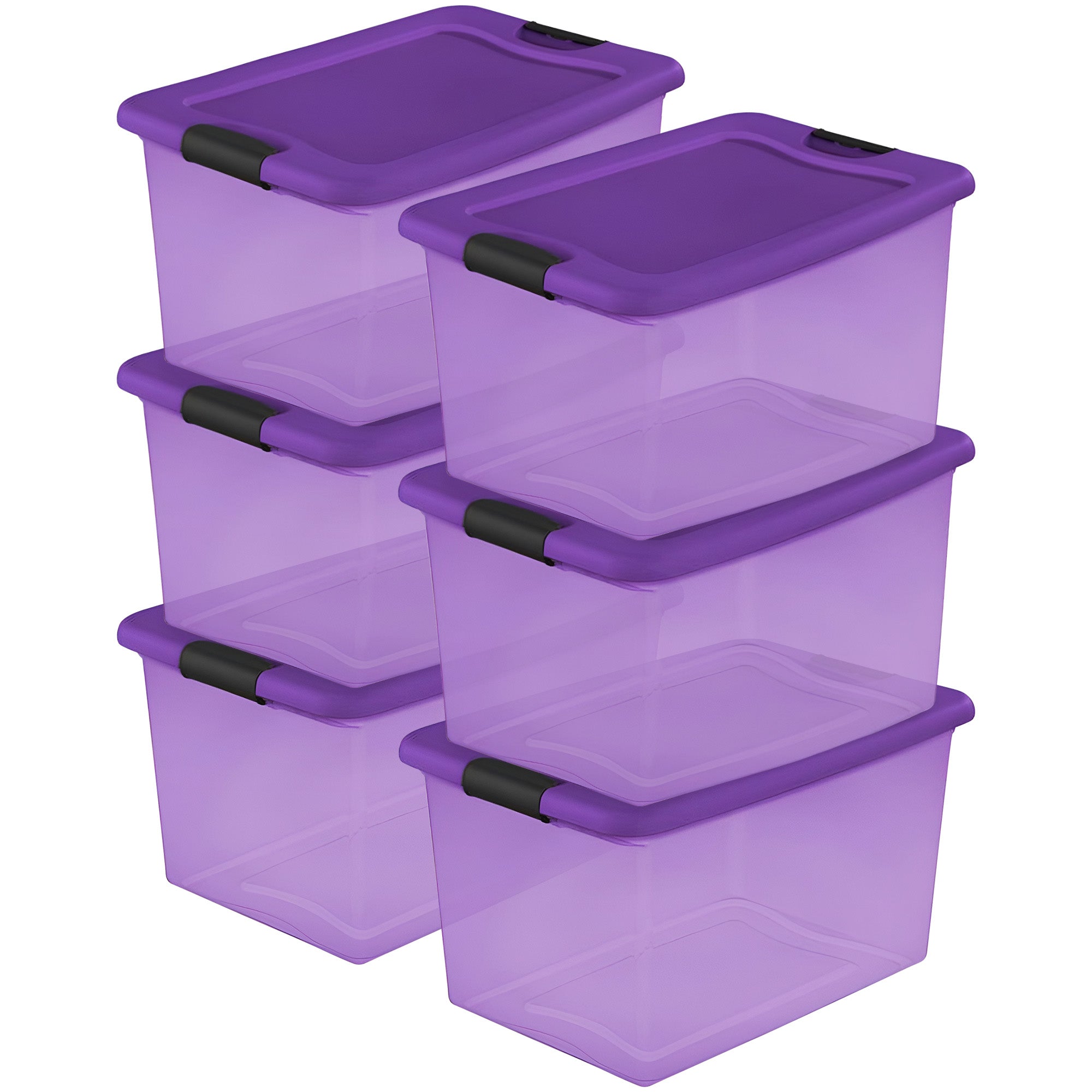 Sterilite Purple 64 Quart Latching Plastic Storage Box Container Tote (6 Pack) - VMInnovations