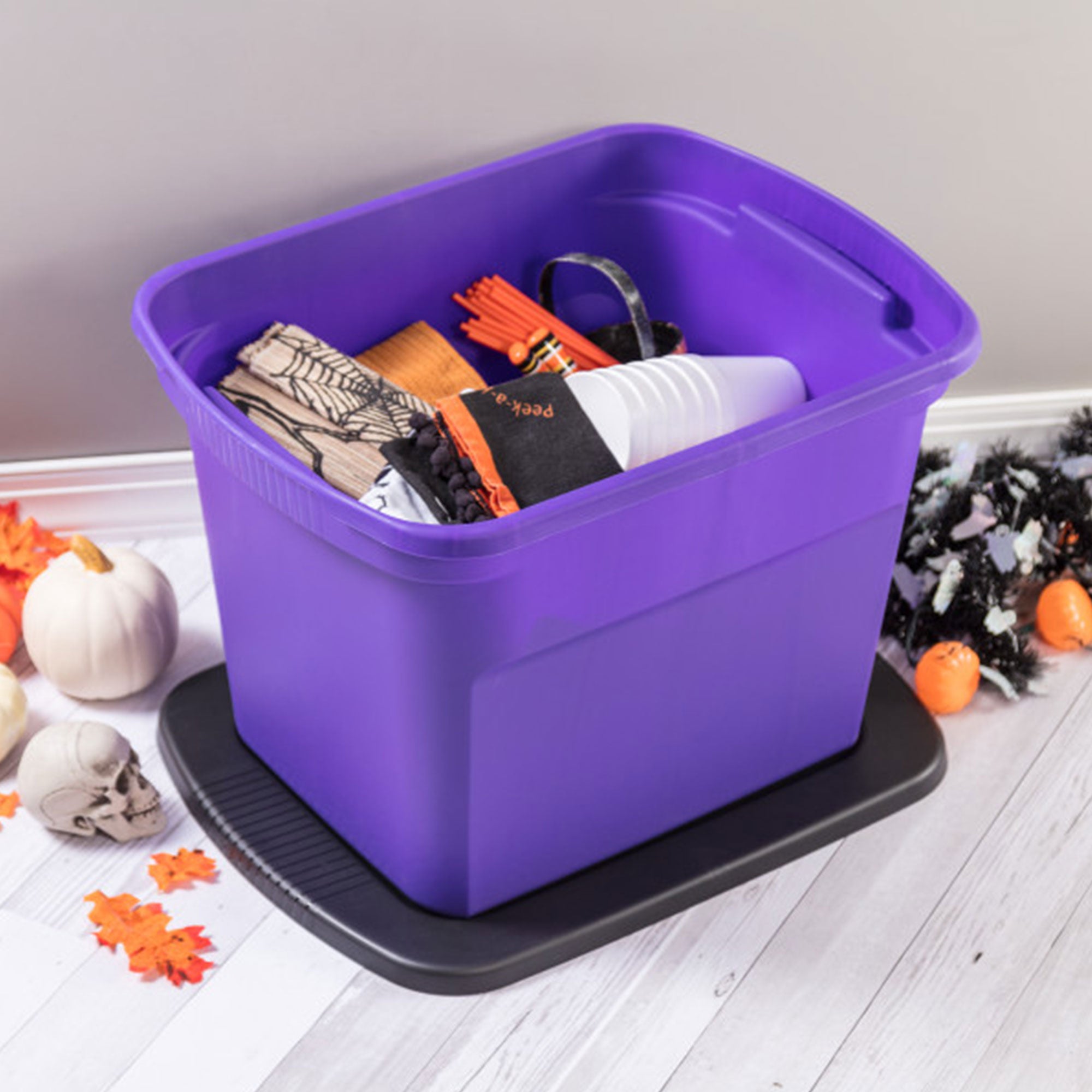 Sterilite 18 Gallon Storage Tote Stackable Plastic Bin with Lid, Purple, 16 Pack - VMInnovations