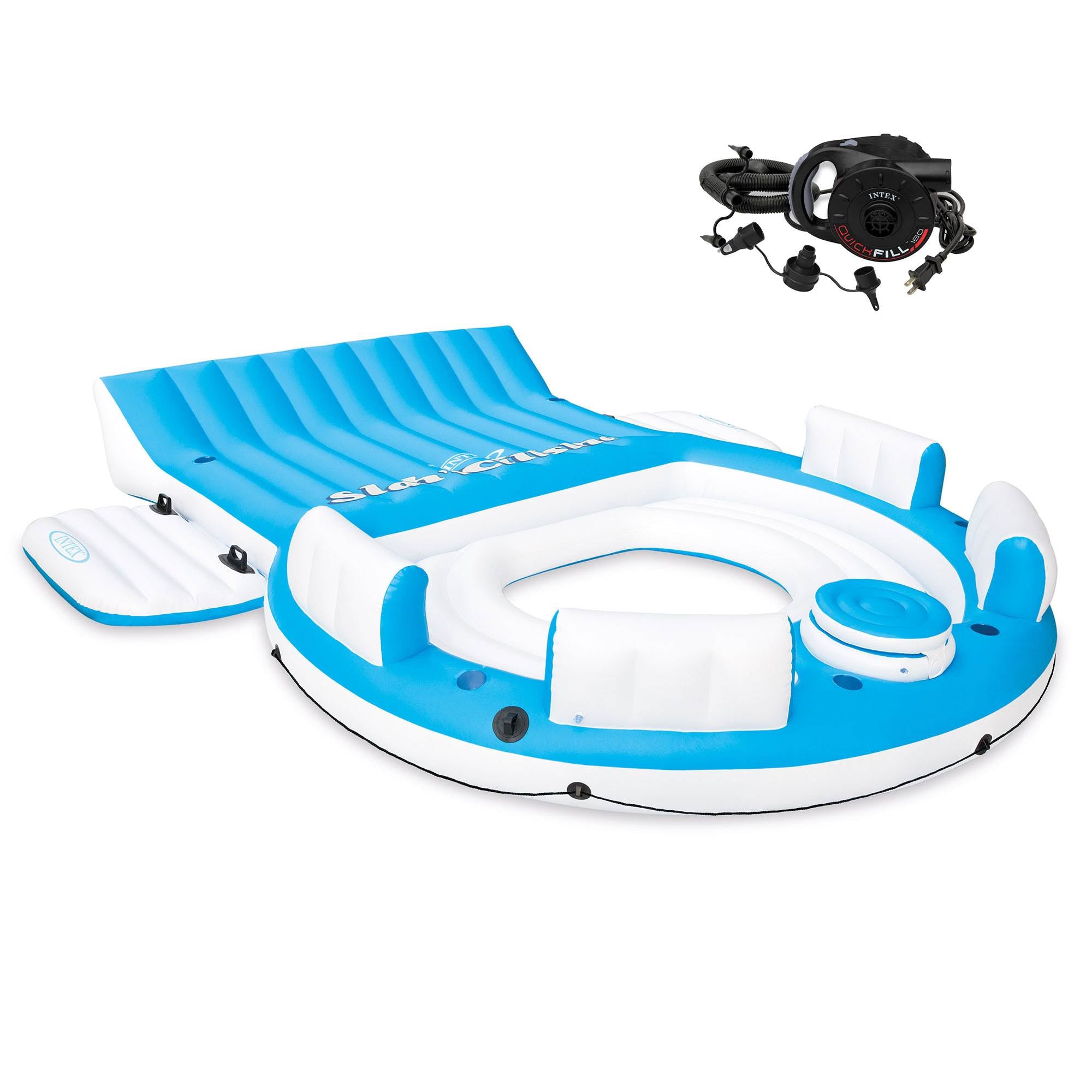 Intex Inflatable Relaxation Island Raft With Backrests, Cooler, & Electric Pump