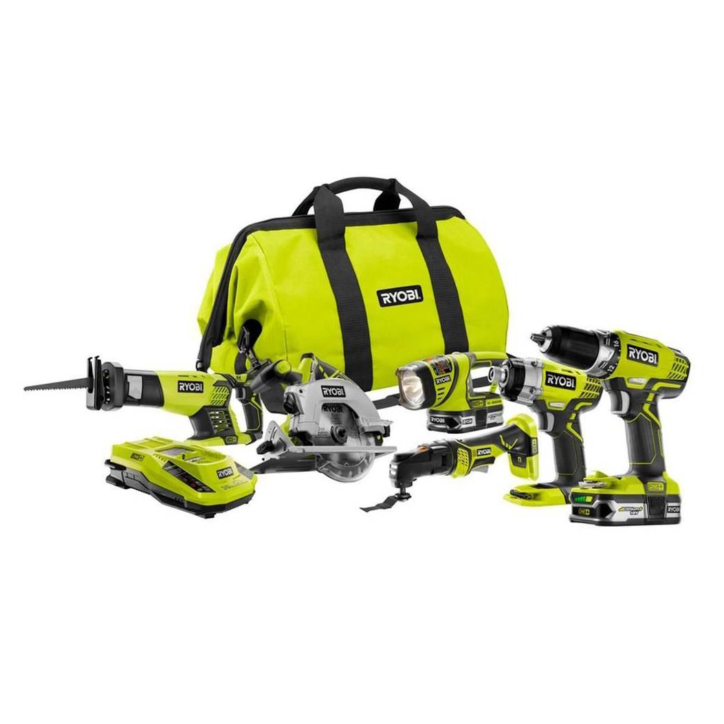 Ryobi ONE+ 18V Li Ion 6 Pc Drill Driver & Saw Combo Kit (Certified Refurbished)