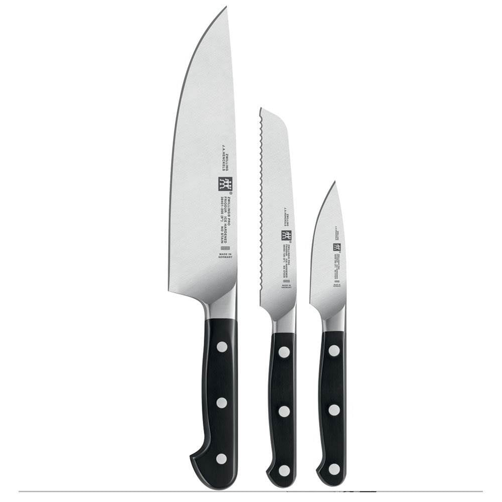 Zwilling Pro 3 Piece Steel Starter Knife Set w/ Paring, Utility, & Chef's Knife