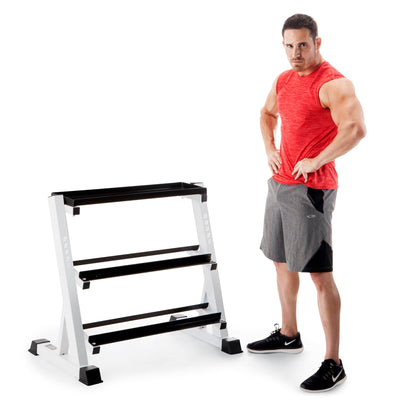 Marcy Deluxe 3 Tier Dumbell Rack Stand + Weight Bench + Freeweight Dumbells