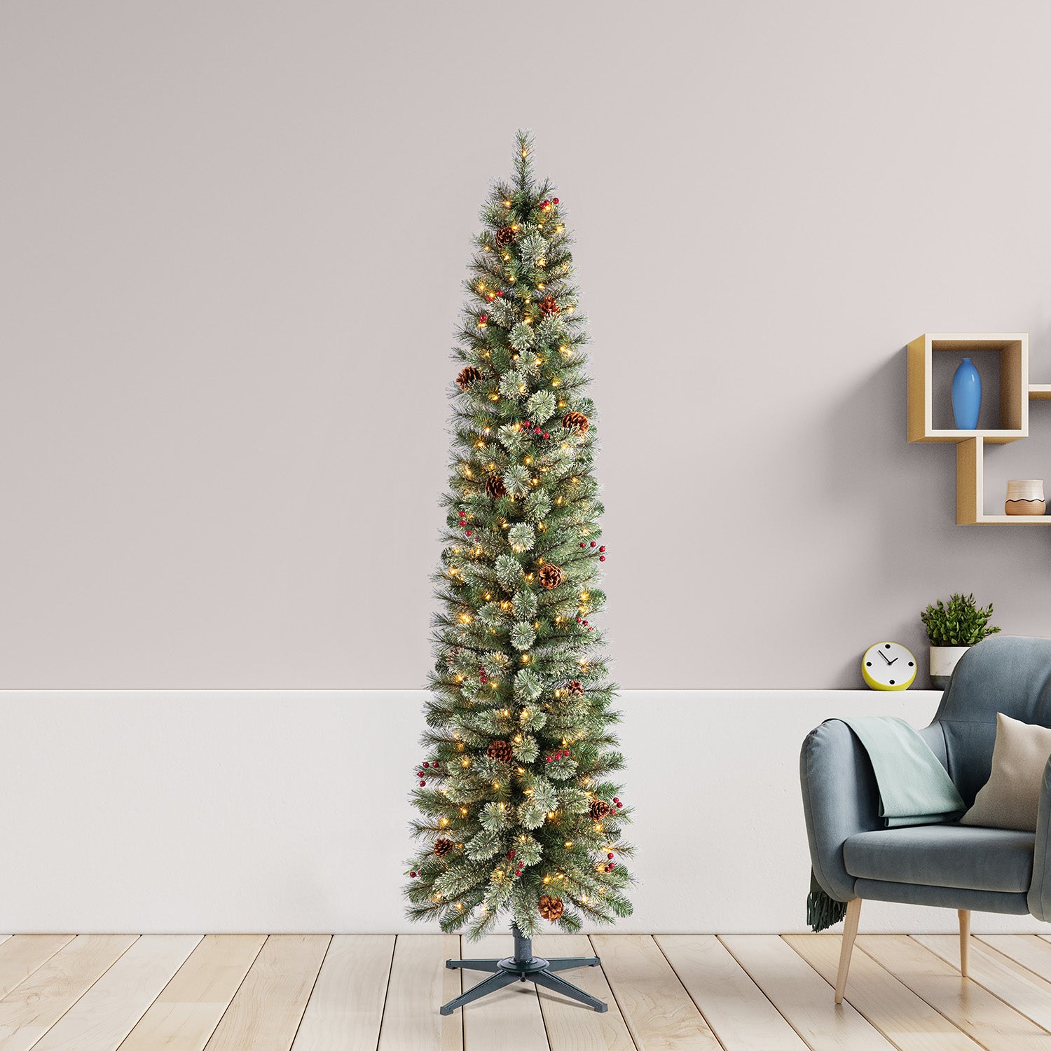 Home Heritage Stanley 7' Pre-Lit Artificial Christmas Tree, Pine Cones & Berries - VMInnovations