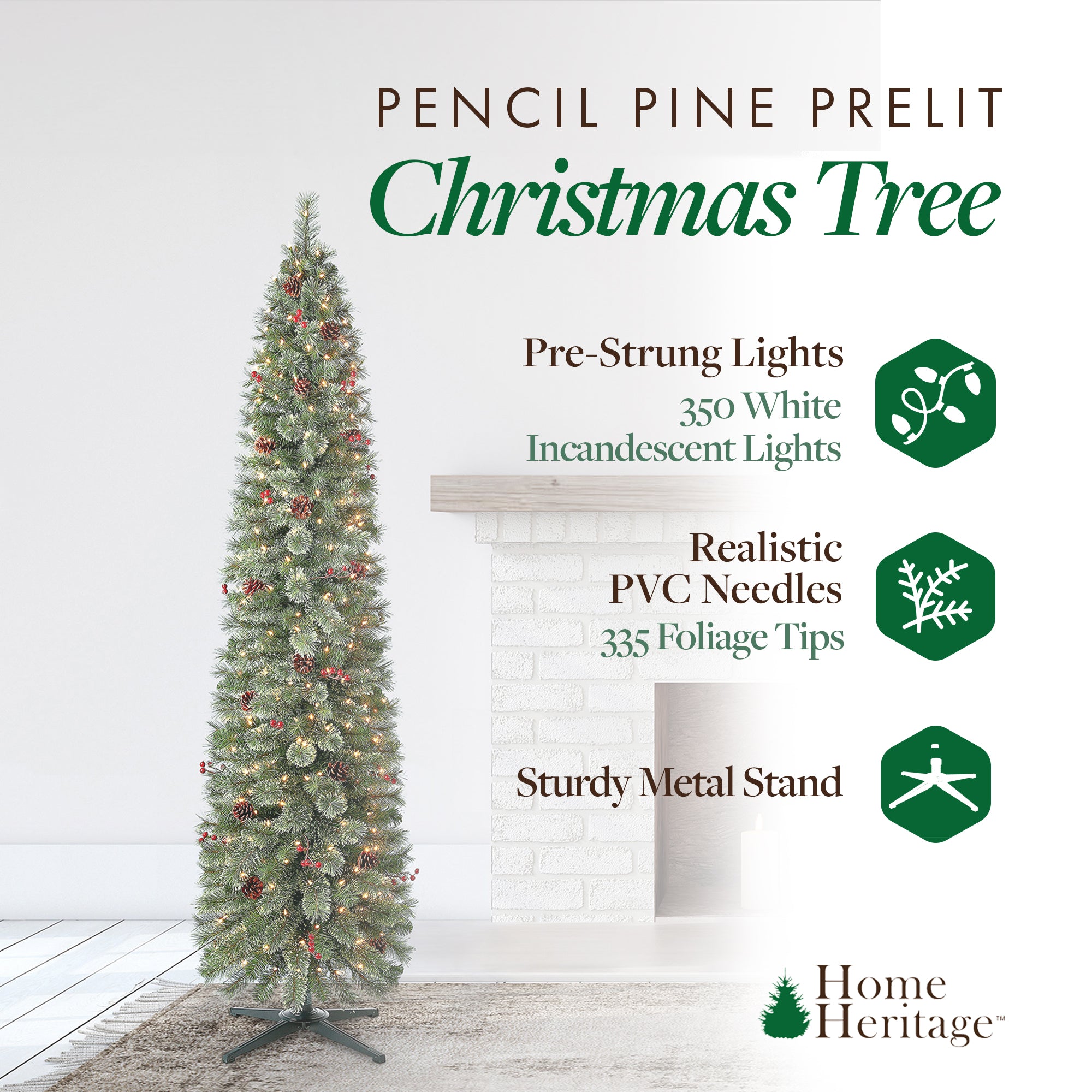Home Heritage Stanley 7 Ft Skinny Pine Pre Lit Christmas Tree (For Parts) - VMInnovations