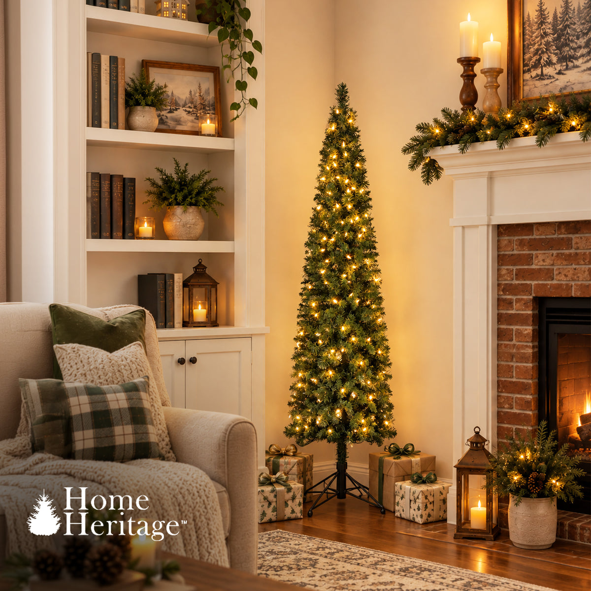 Home Heritage Corner 5 Foot 100 LED Pre-Lit Artificial Christmas Tree, Green - VMInnovations