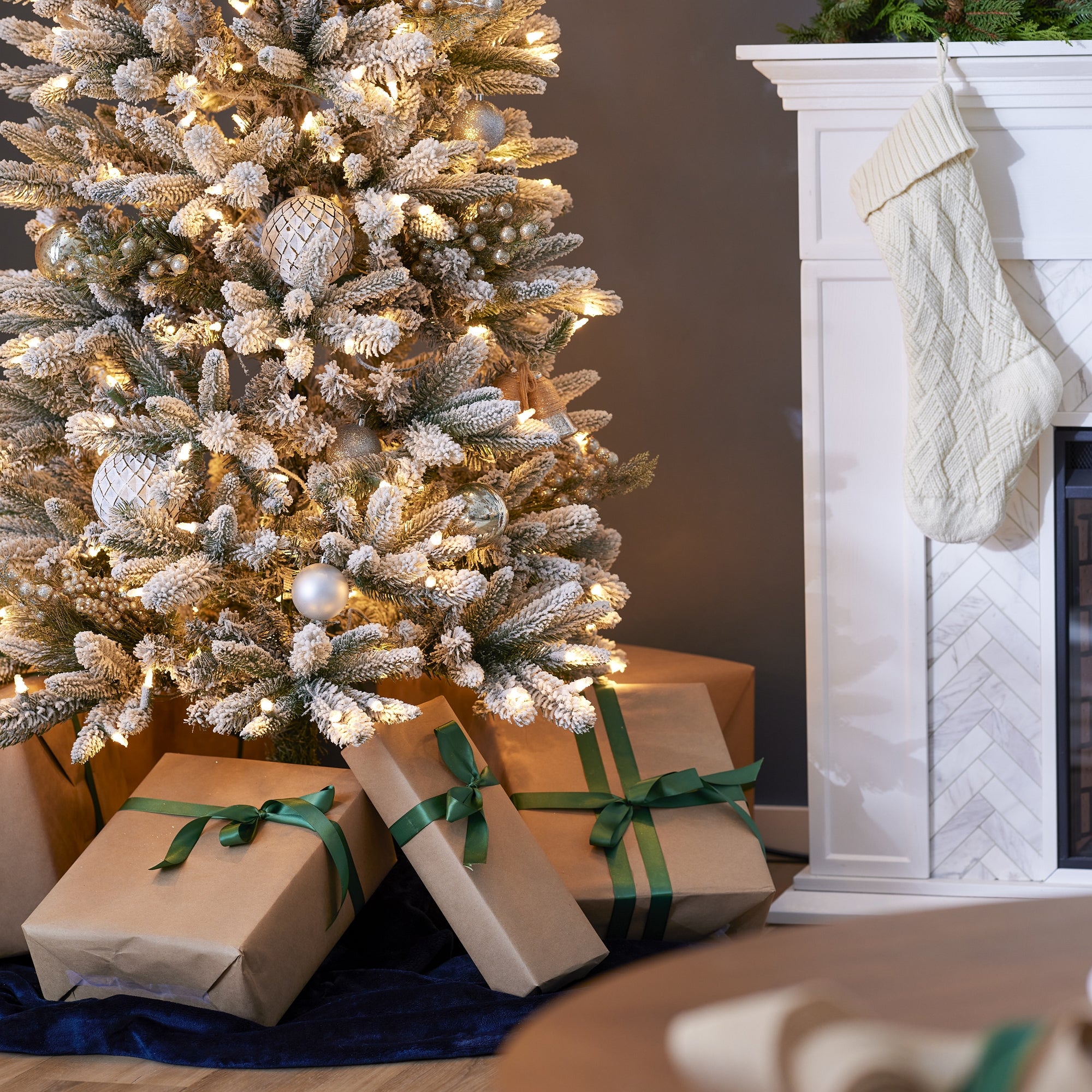 Home Heritage Anson 7' Flocked Slim 350 Clear Prelit Artificial Christmas Tree